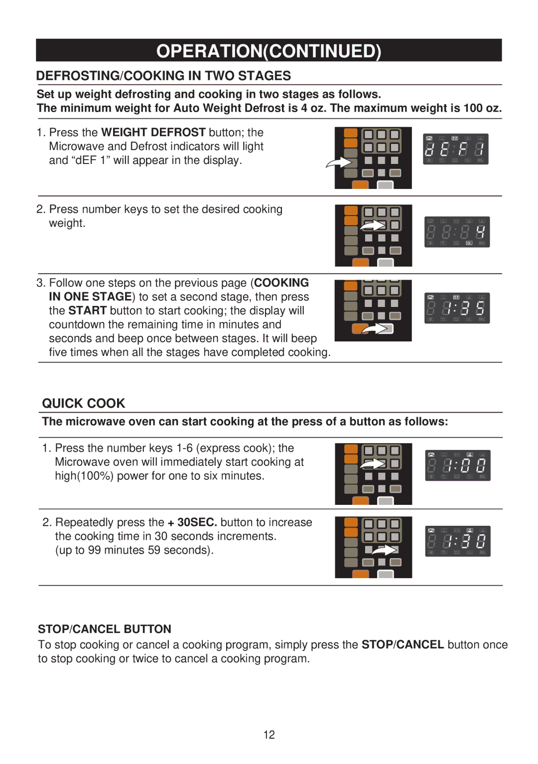 Emerson MW9117B, MW9117W, MW9113SS owner manual DEFROSTING/COOKING in TWO Stages, Quick Cook 