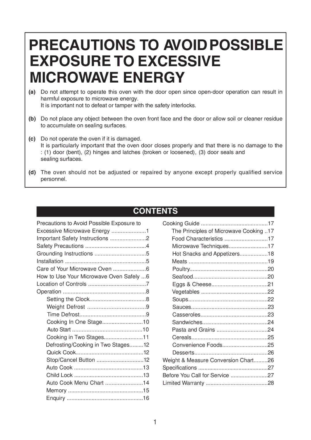 Emerson MW9113SS, MW9117W, MW9117B owner manual Contents 