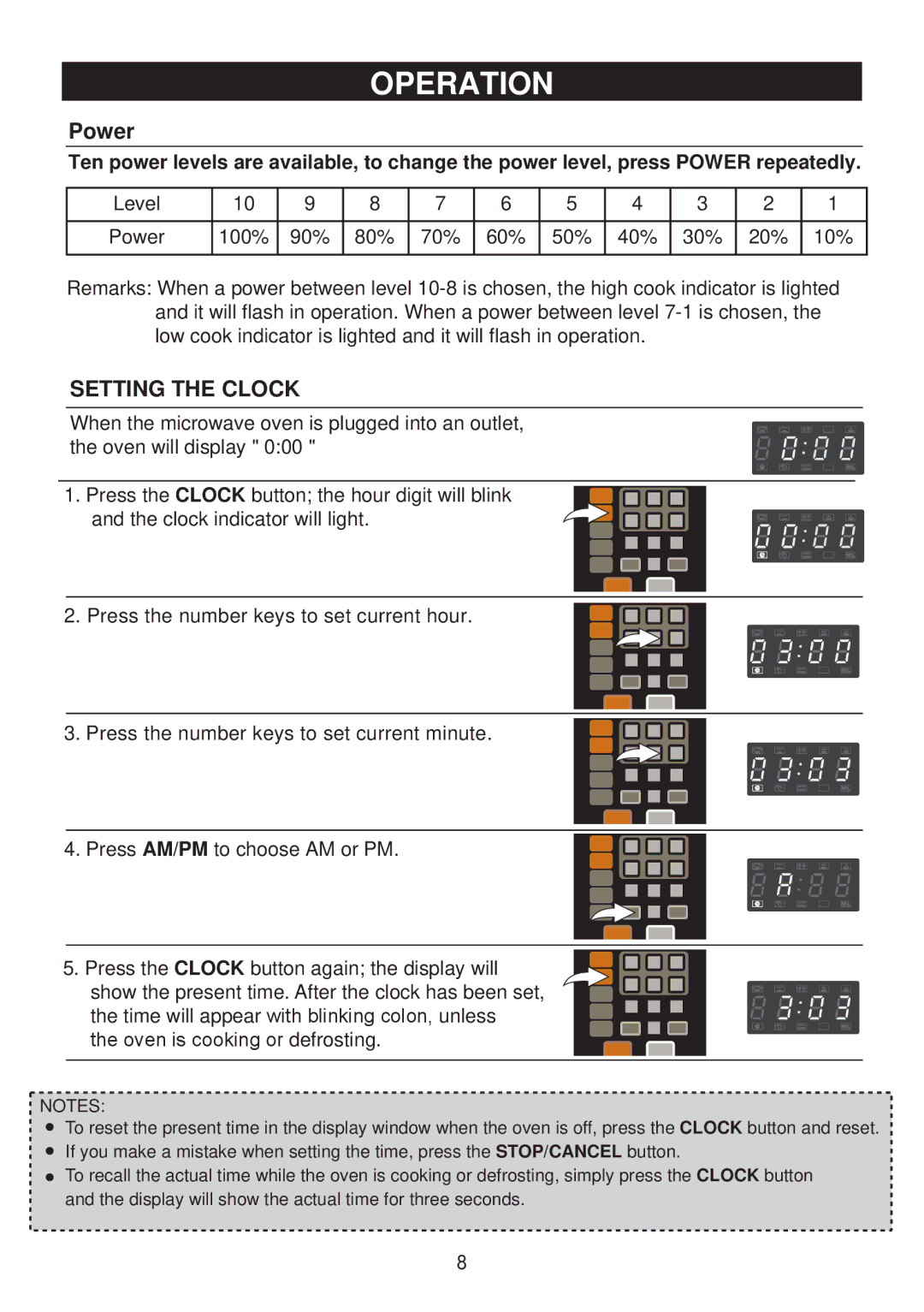 Emerson MW9117W, MW9117B, MW9113SS owner manual Operation, Setting the Clock 