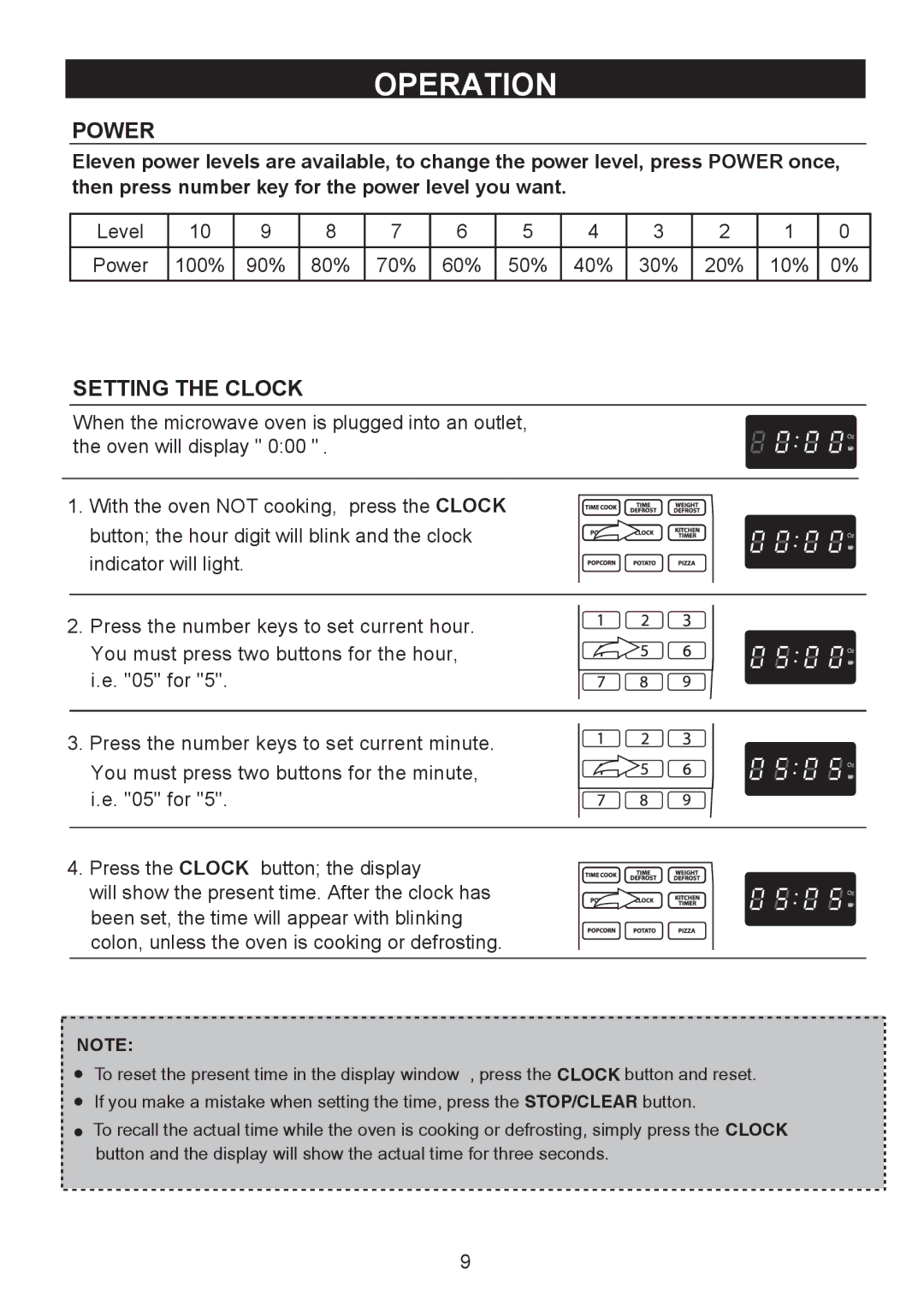 Emerson MW9325SL owner manual Power, Setting the Clock 