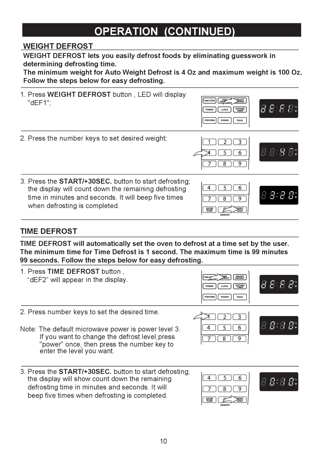 Emerson MW9325SL owner manual Weight Defrost, Time Defrost 