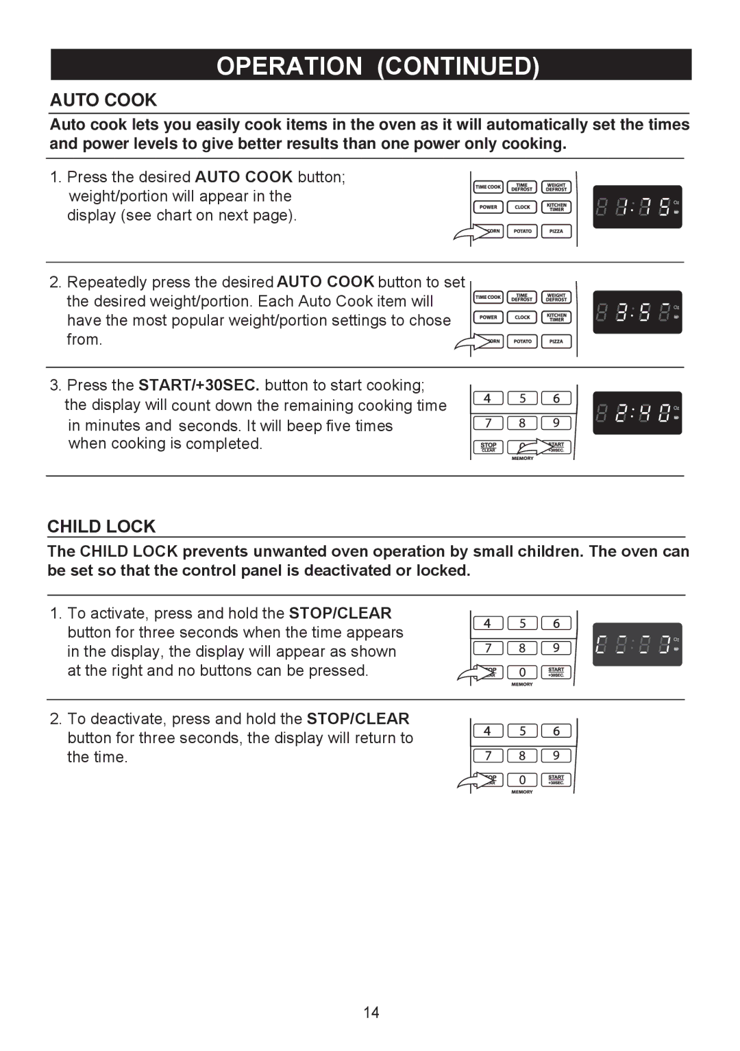 Emerson MW9325SL owner manual Auto Cook, Child Lock 