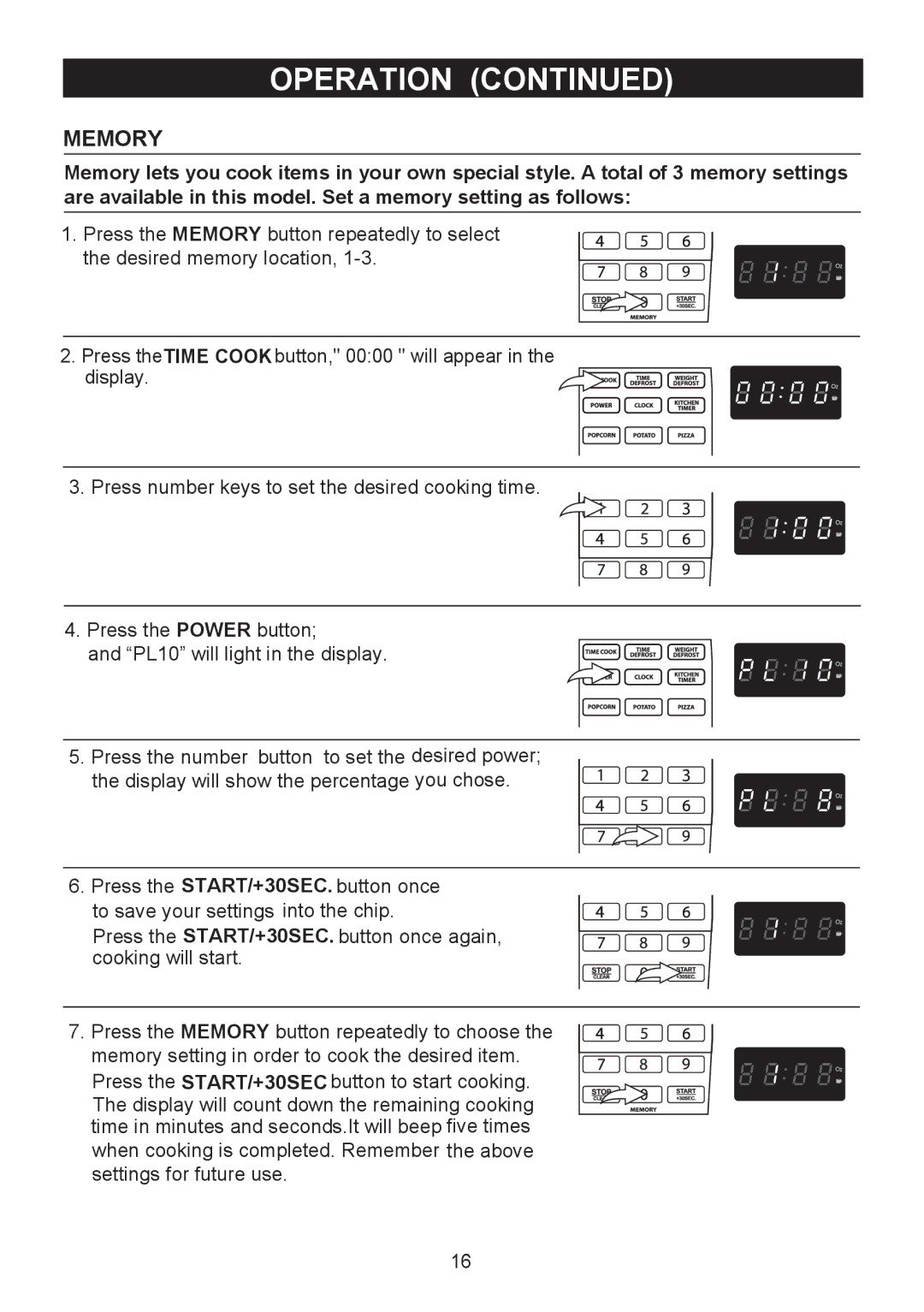 Emerson MW9325SL owner manual Memory 