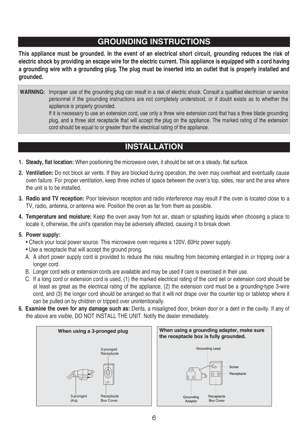 Emerson MW9325SL owner manual Grounding Instructions 