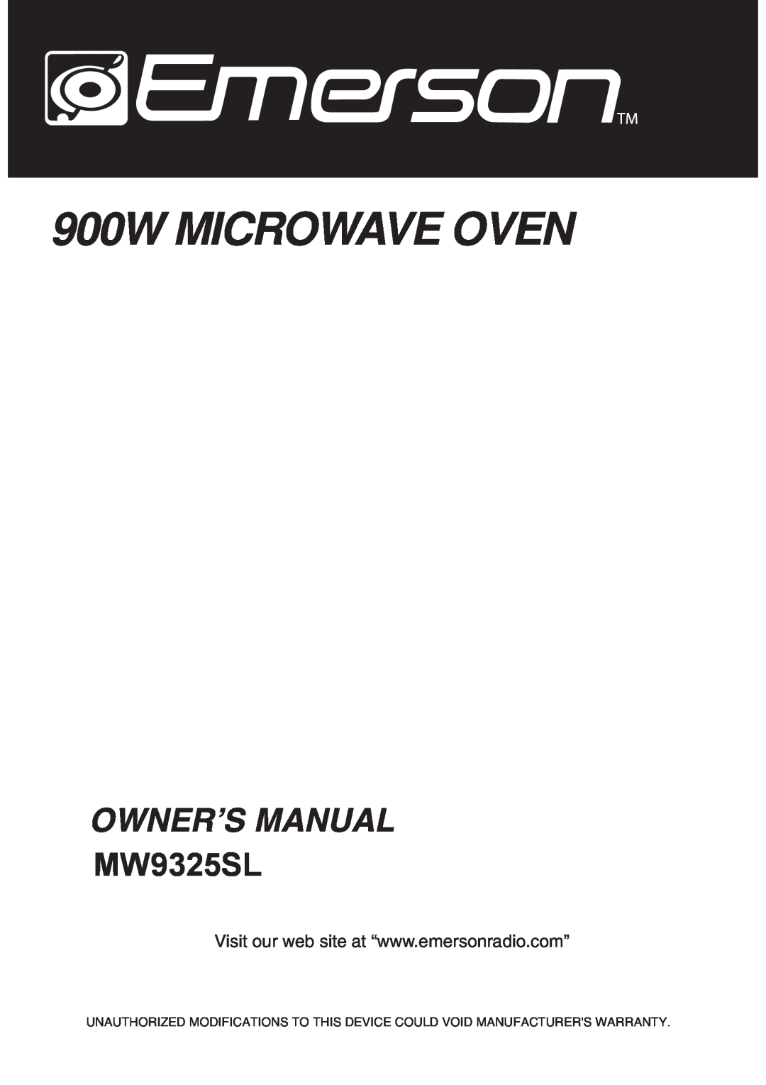 Emerson MW9325SL owner manual 900W MICROWAVE OVEN, Owner’S Manual 
