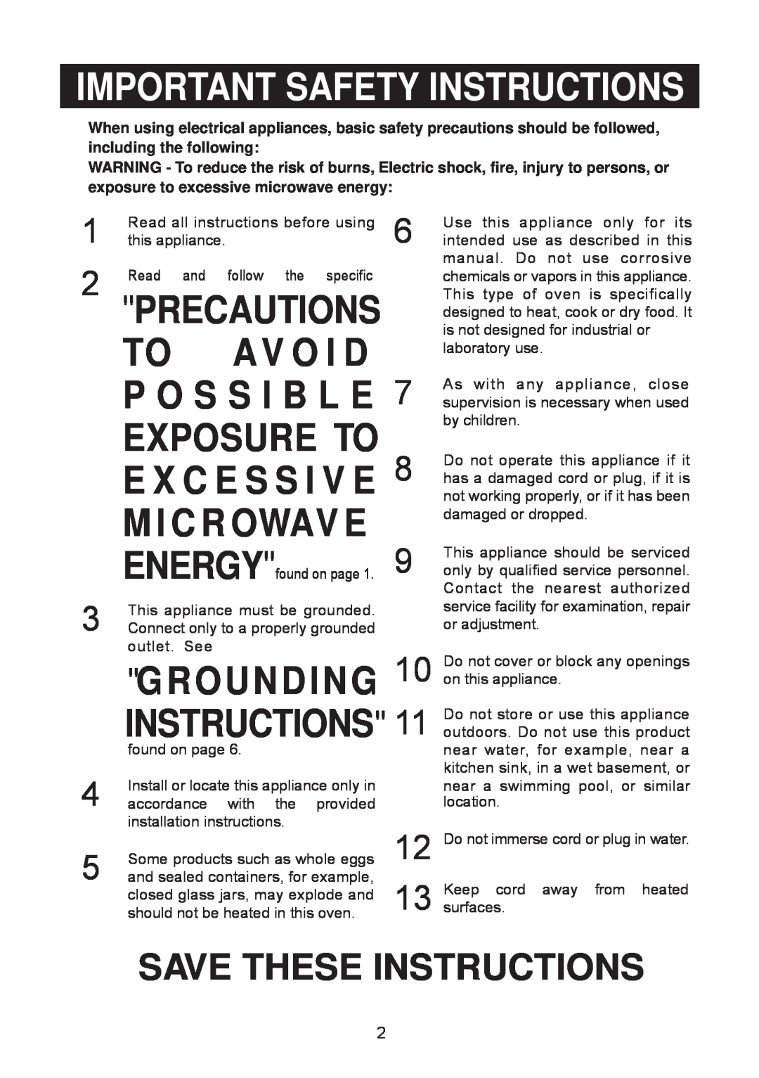 Emerson MW9325SL Important Safety Instructions, Precautions, M I C R Owav E, Av O I D, P O S S I B L E, Grounding 