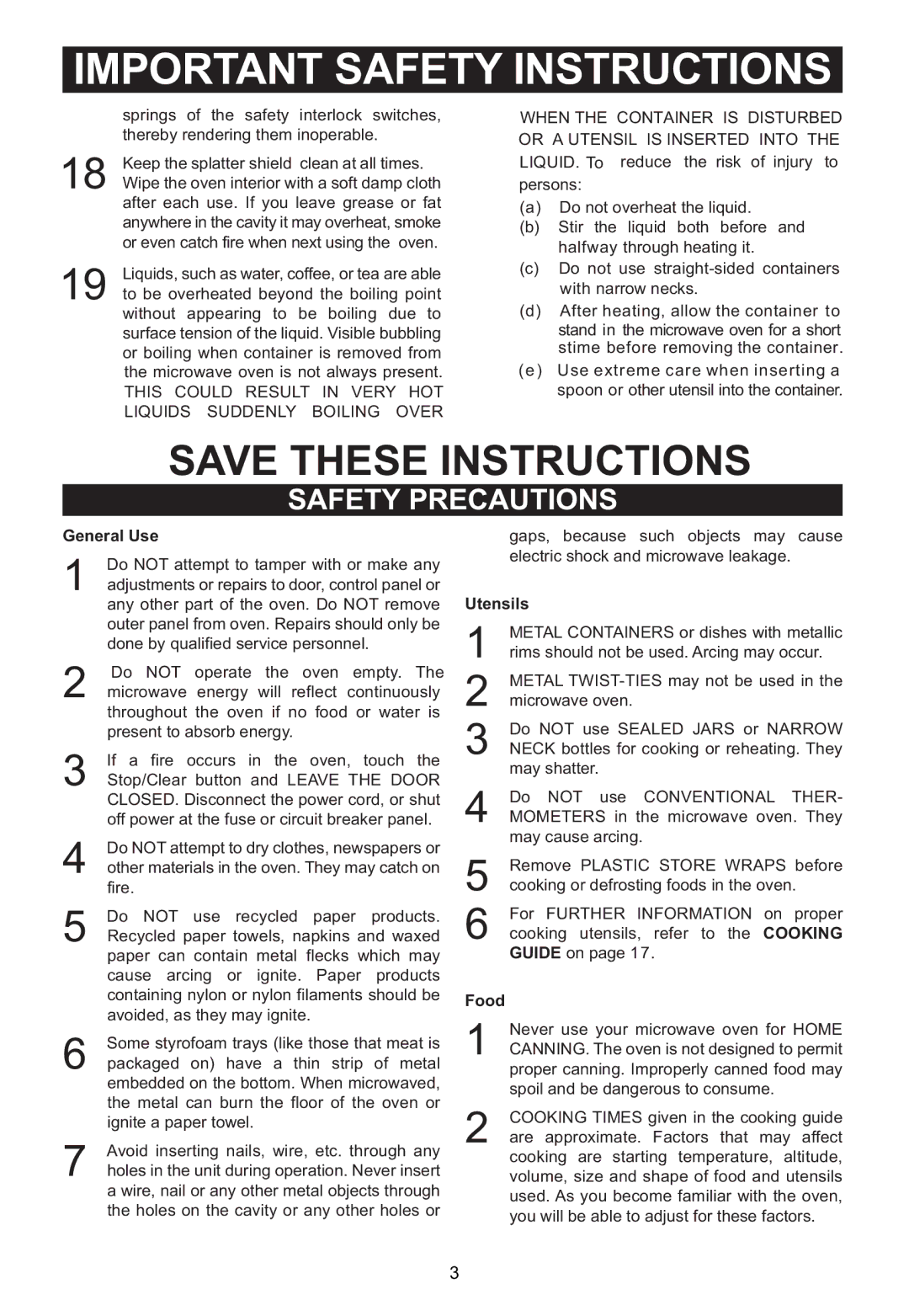 Emerson MW9339SB Springs of the safety interlock switches, Thereby rendering them inoperable, General Use, Utensils, Food 