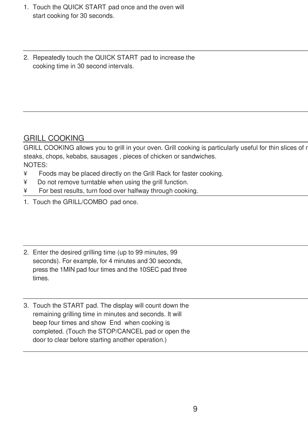 Emerson MWG9111SL owner manual Quick Start, Grill Cooking 