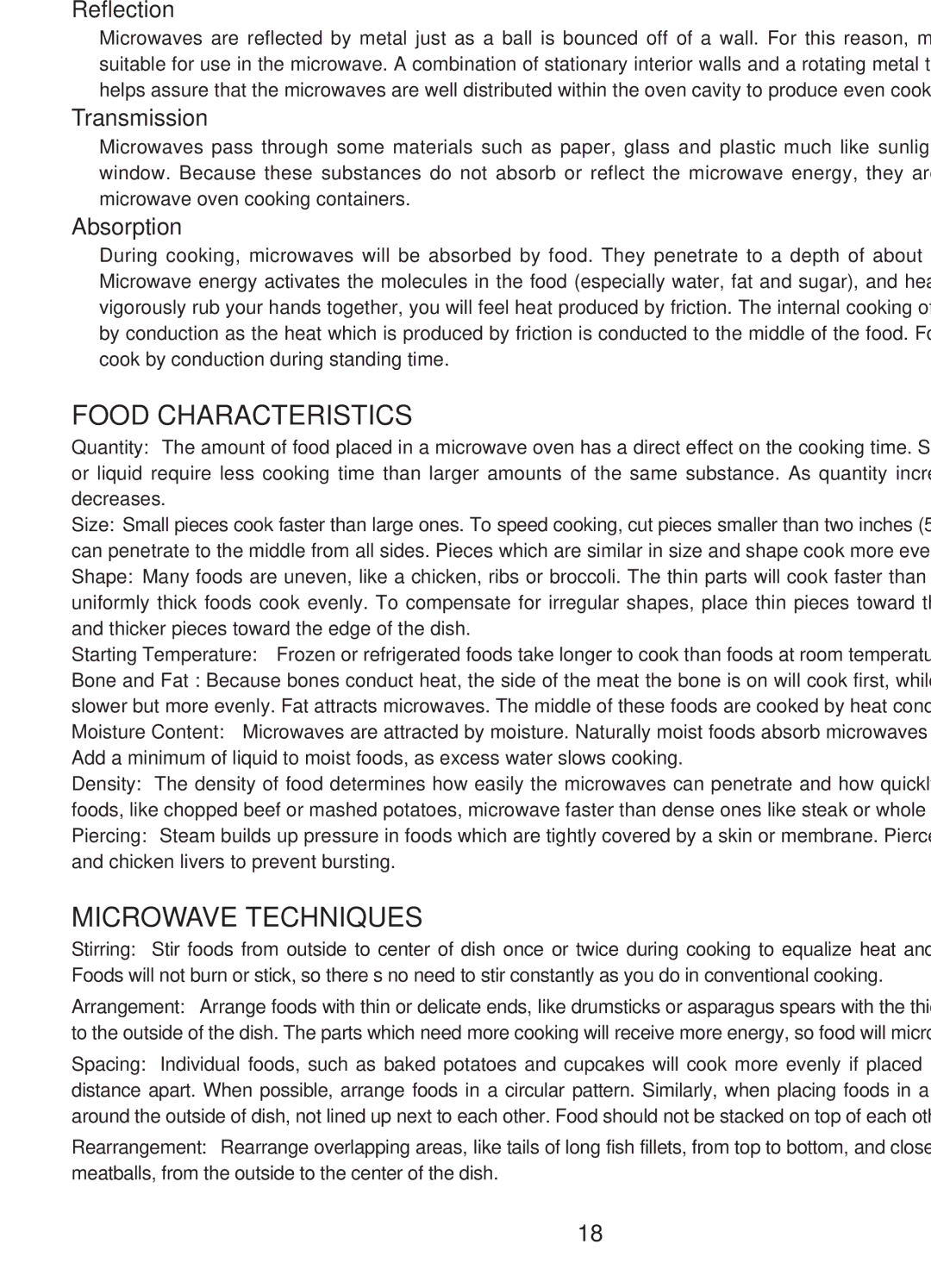 Emerson MWG9111SL owner manual Principles of Microwave Cooking, Food Characteristics, Microwave Techniques 