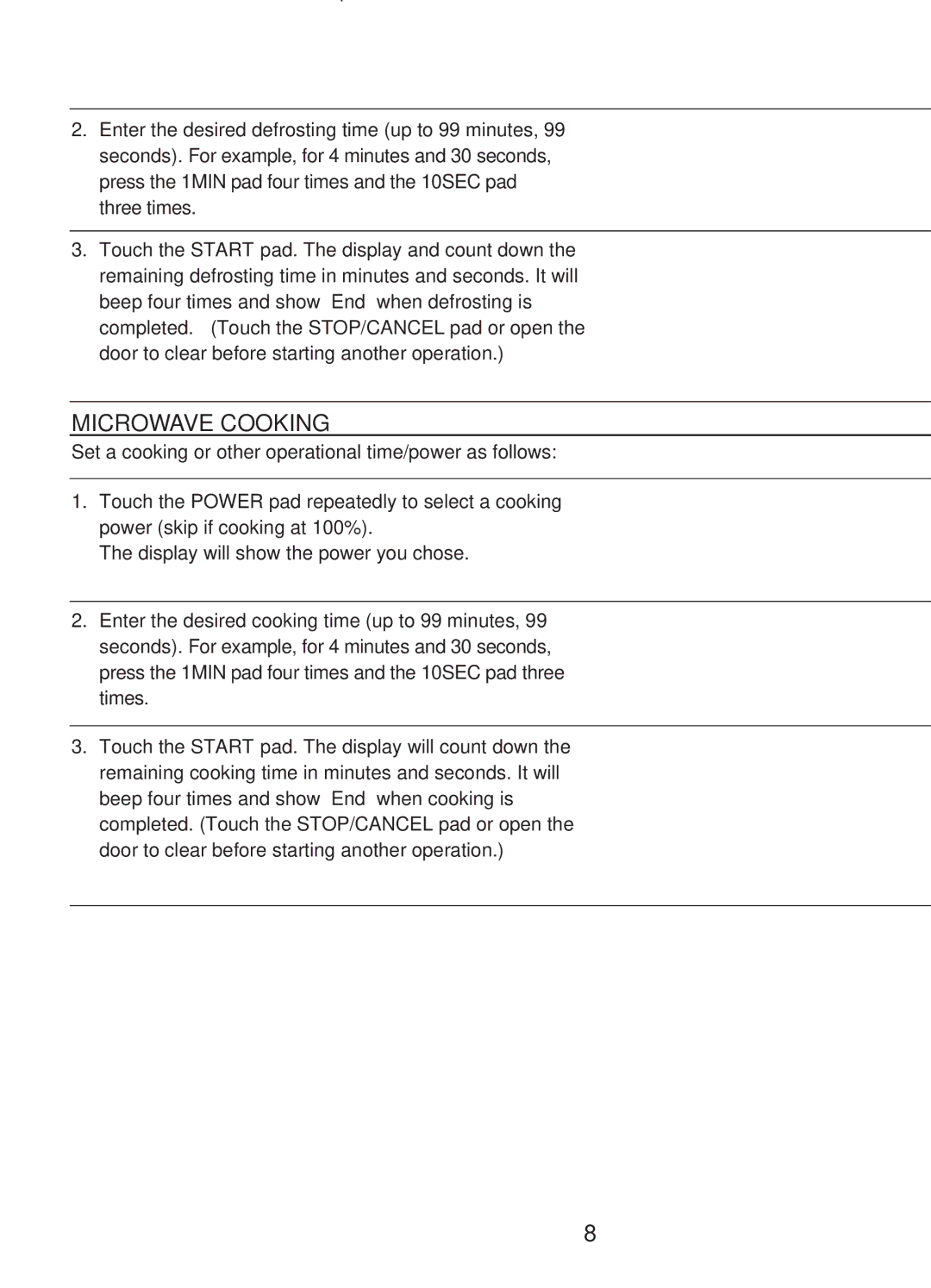 Emerson MWG9111SL owner manual Time Defrost, Microwave Cooking 