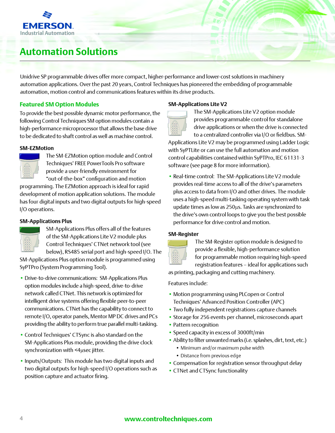 Emerson N1652, E171230 manual Automation Solutions, Featured SM Option Modules 