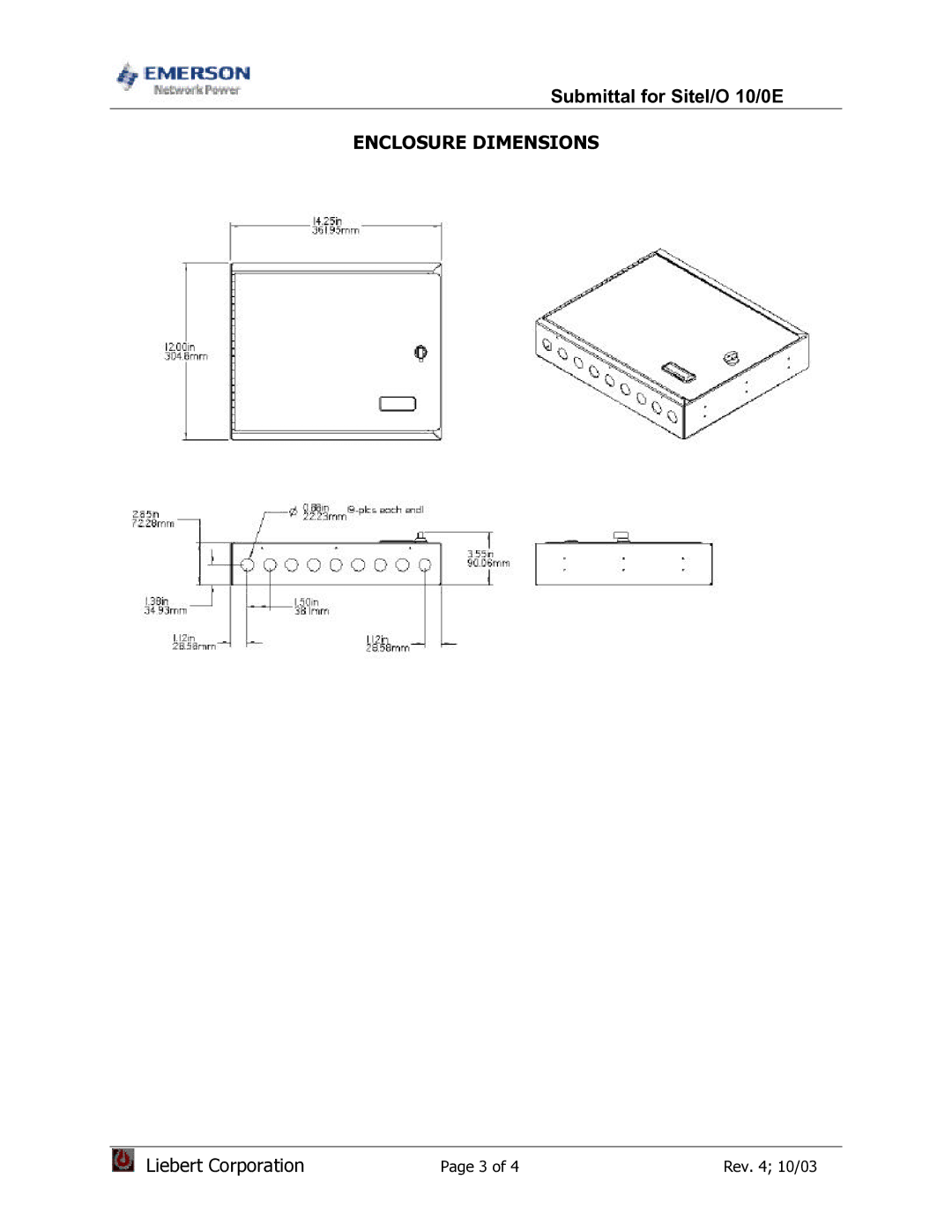 Emerson Network Power dimensions Enclosure Dimensions 