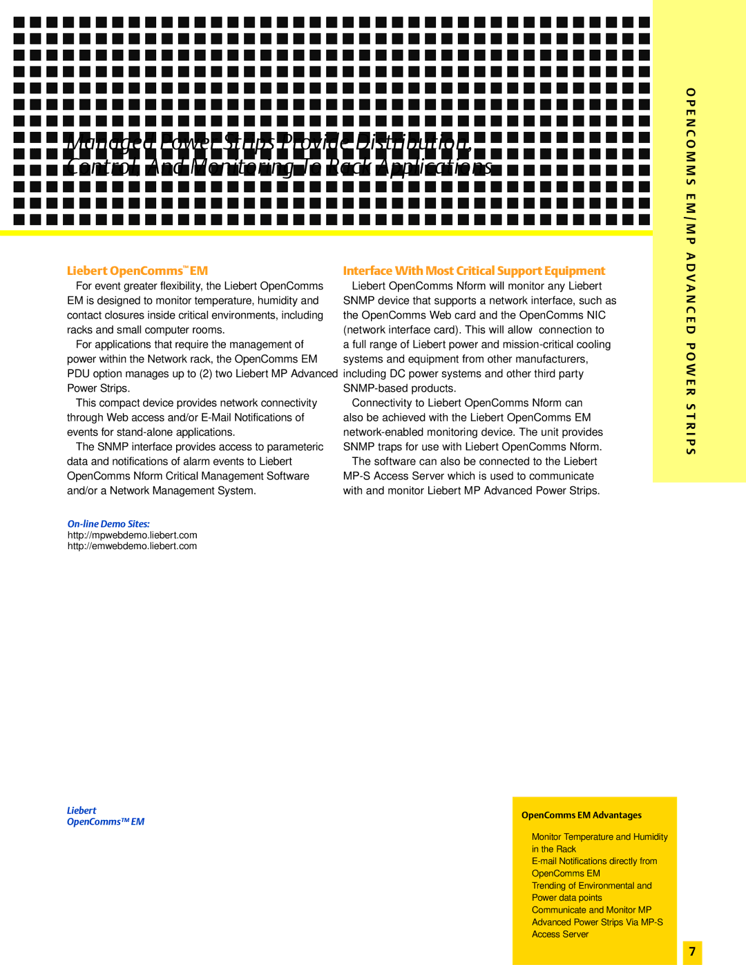 Emerson Nform And Interface Products manual Liebert OpenComms EM, Interface With Most Critical Support Equipment 