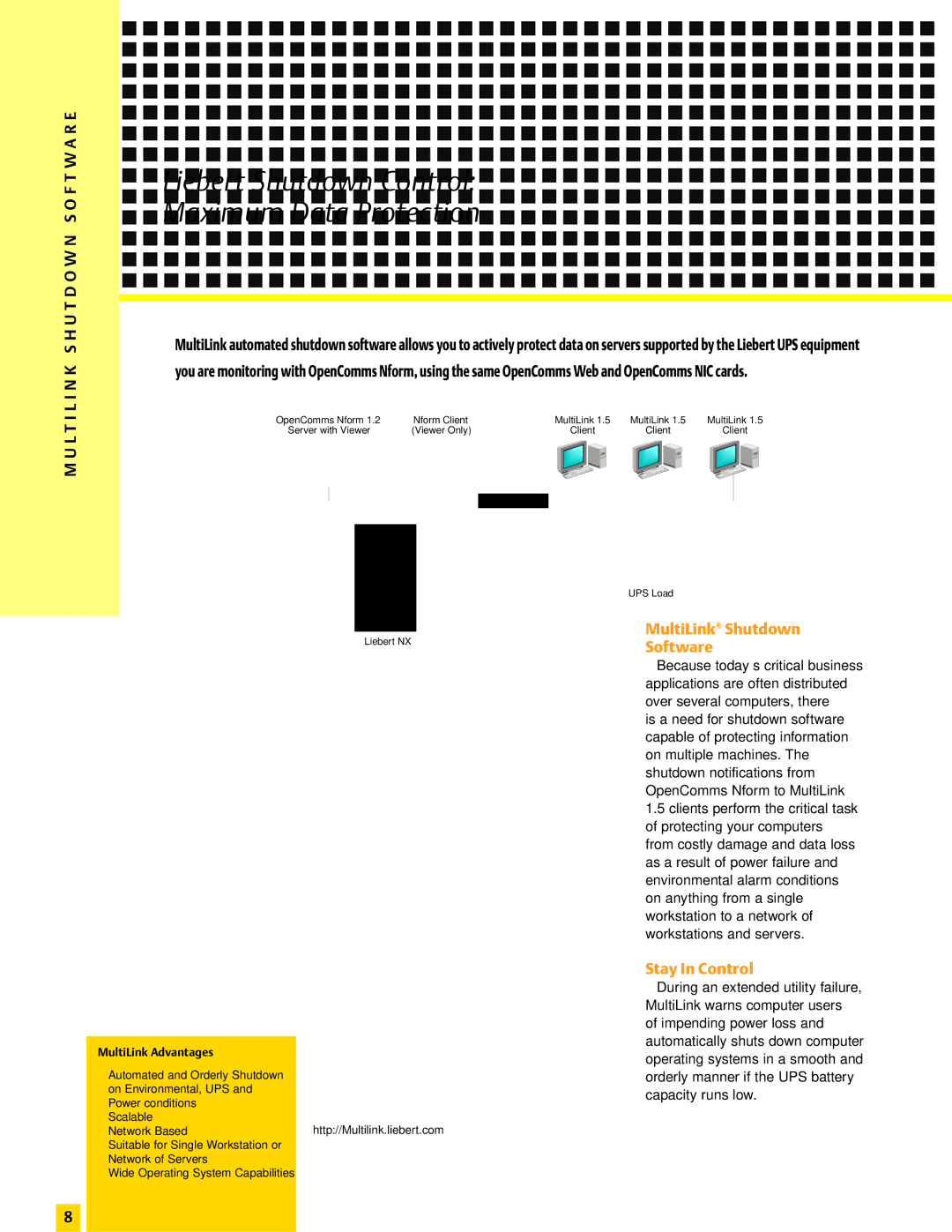 Emerson Nform And Interface Products manual Liebert Shutdown Control Maximum Data Protection, MultiLink Shutdown, Software 