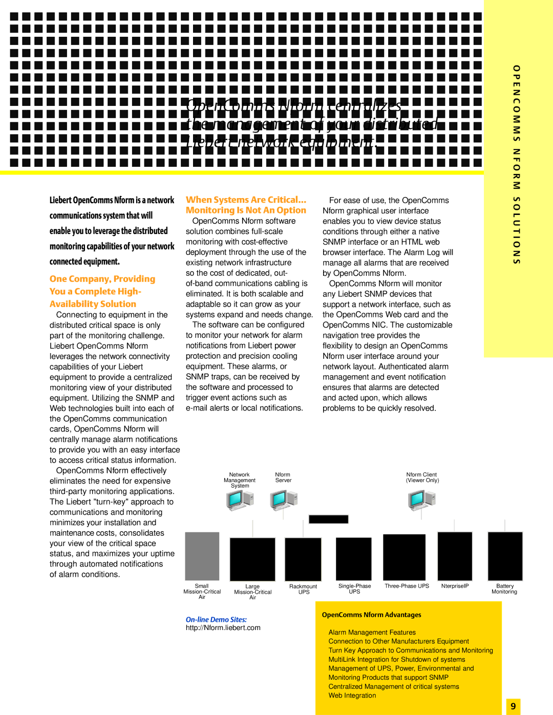 Emerson Nform And Interface Products Liebert network equipment, When Systems Are Critical… Monitoring Is Not An Option 