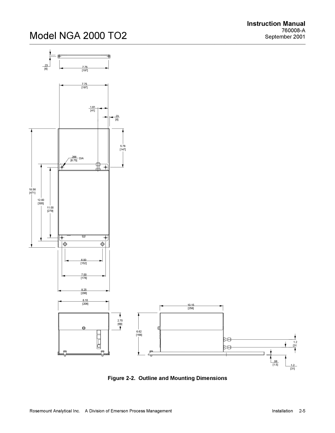 Emerson NGA 2000 TO2 instruction manual Outline and Mounting Dimensions 