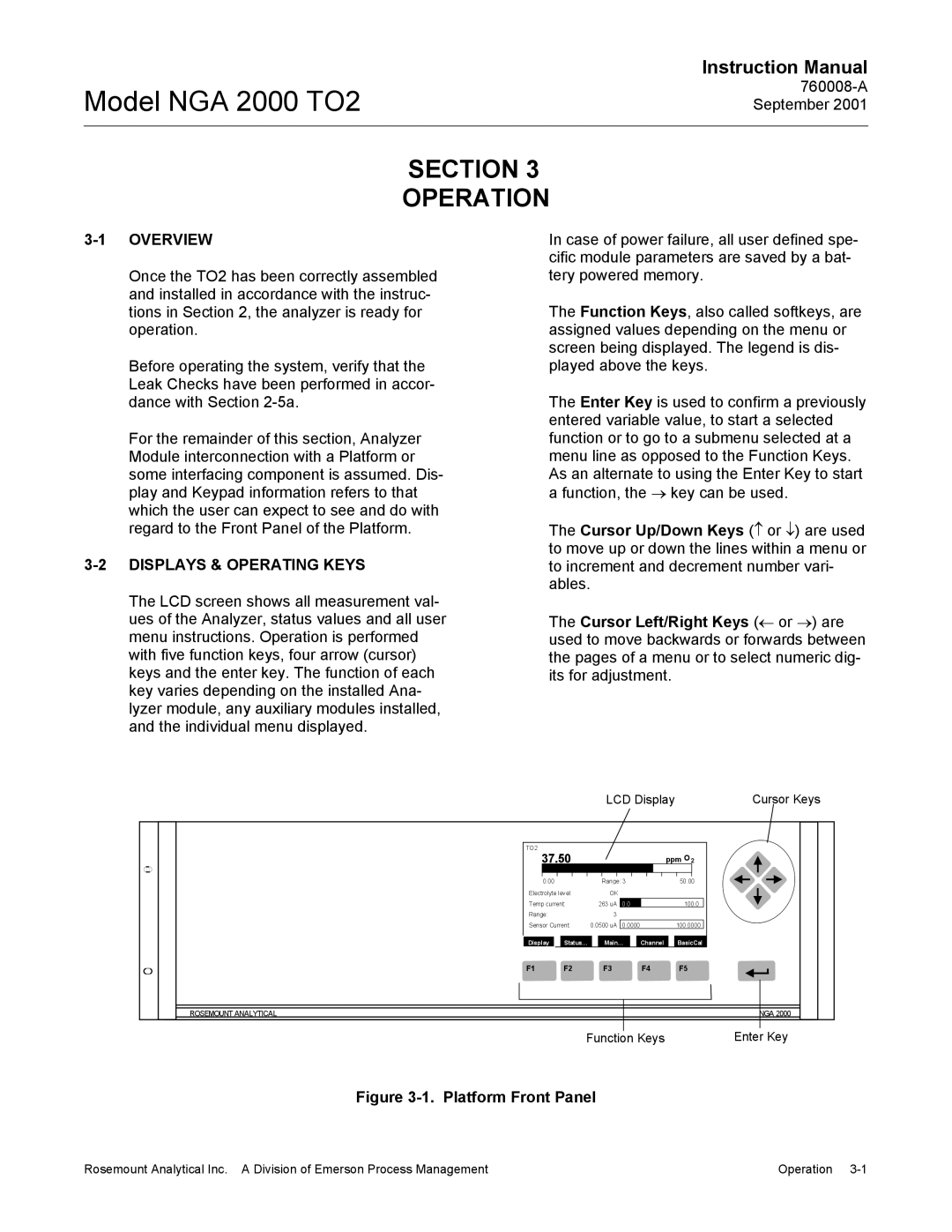 Emerson NGA 2000 TO2 instruction manual Operation, Displays & Operating Keys 