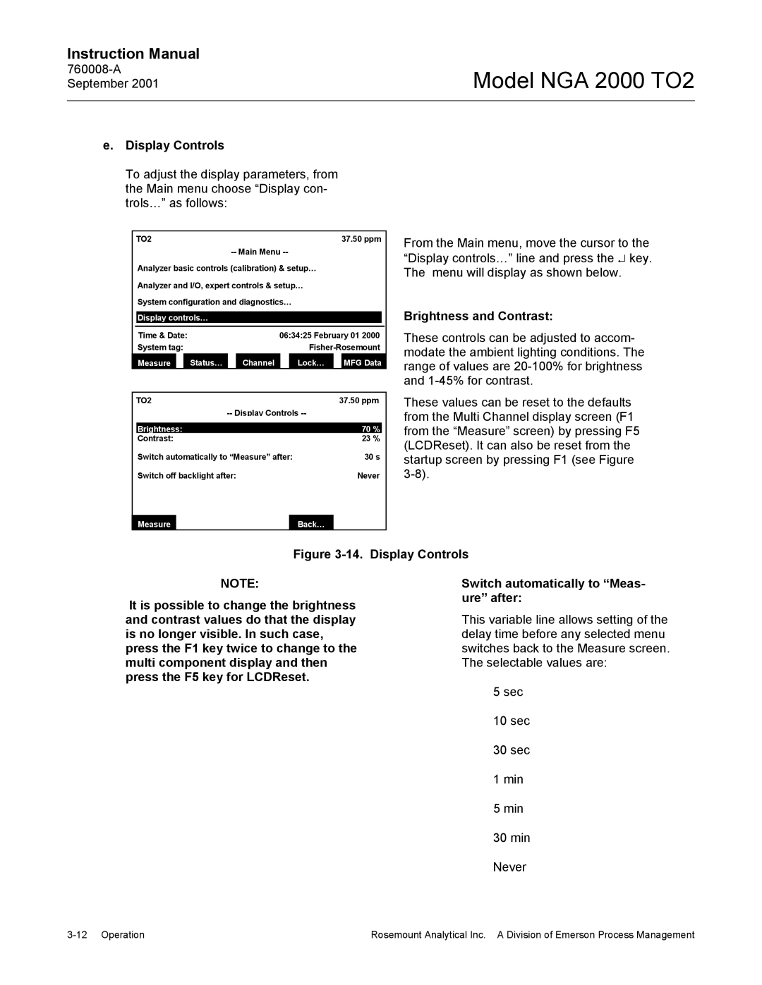 Emerson NGA 2000 TO2 instruction manual Display Controls, Brightness and Contrast, Display controls…, Brightness 70 % 