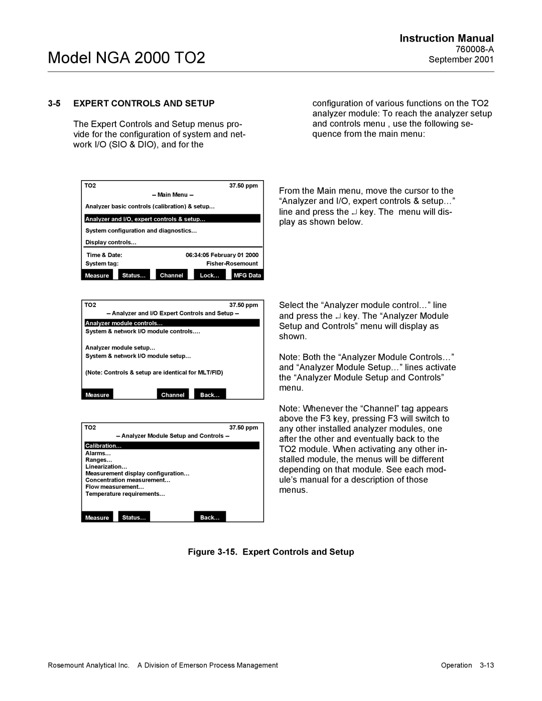 Emerson NGA 2000 TO2 Expert Controls and Setup, Analyzer and I/O, expert controls & setup…, Analyzer module controls… 