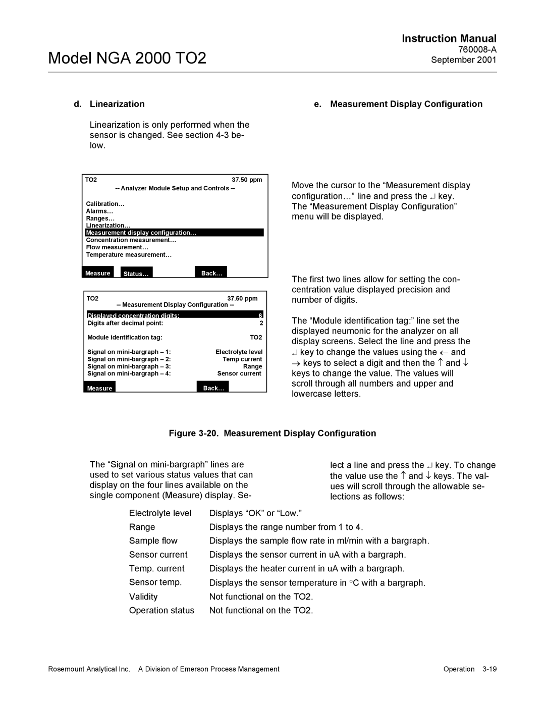 Emerson NGA 2000 TO2 Linearization, Measurement Display Configuration, Measurement display configuration… 