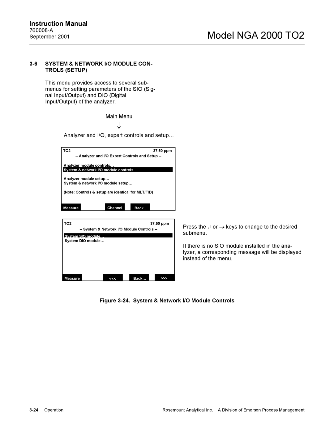 Emerson NGA 2000 TO2 System & Network I/O Module CON Trols Setup, System & network I/O module controls…, 37.50 ppm 