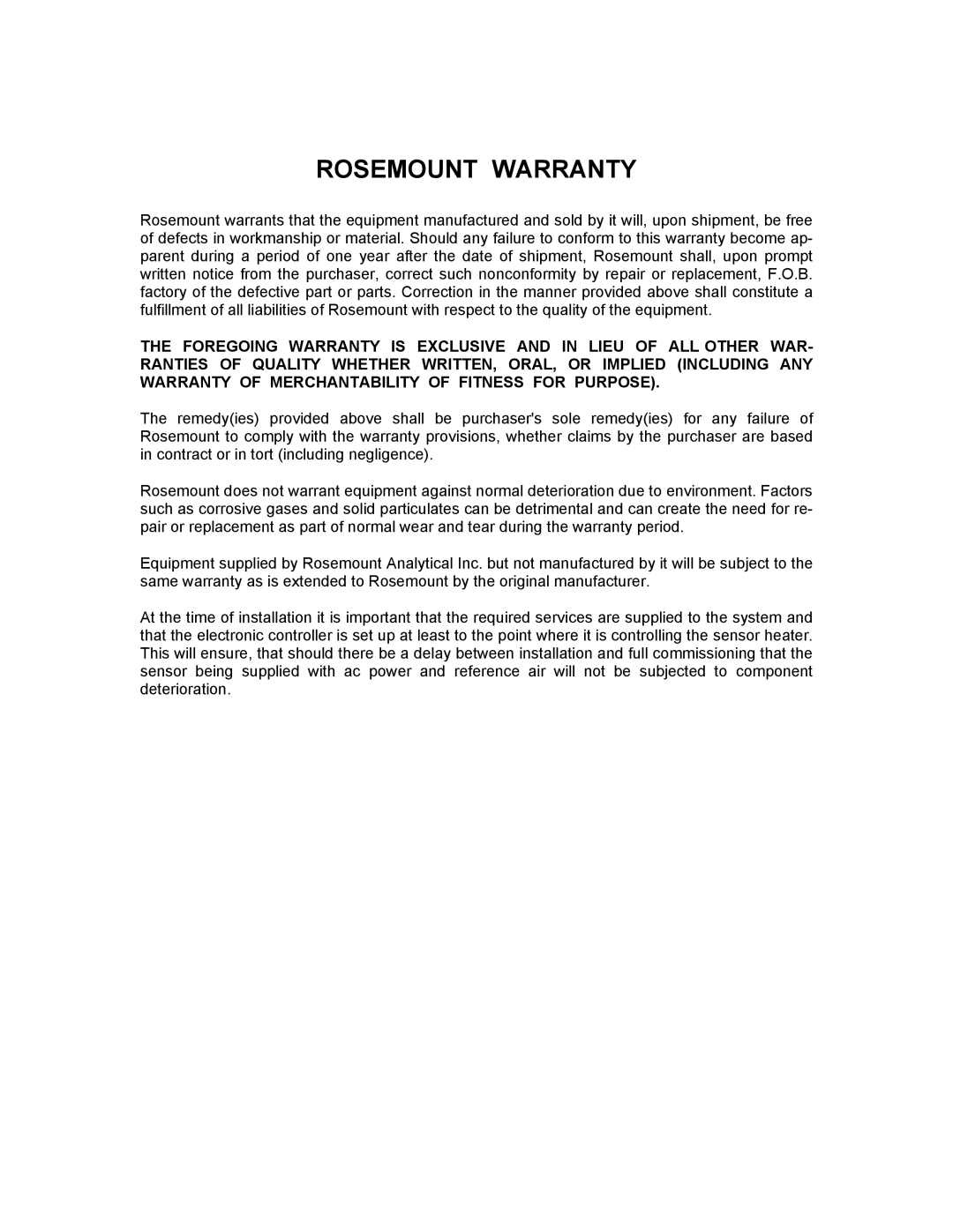 Emerson NGA 2000 TO2 instruction manual Rosemount Warranty 