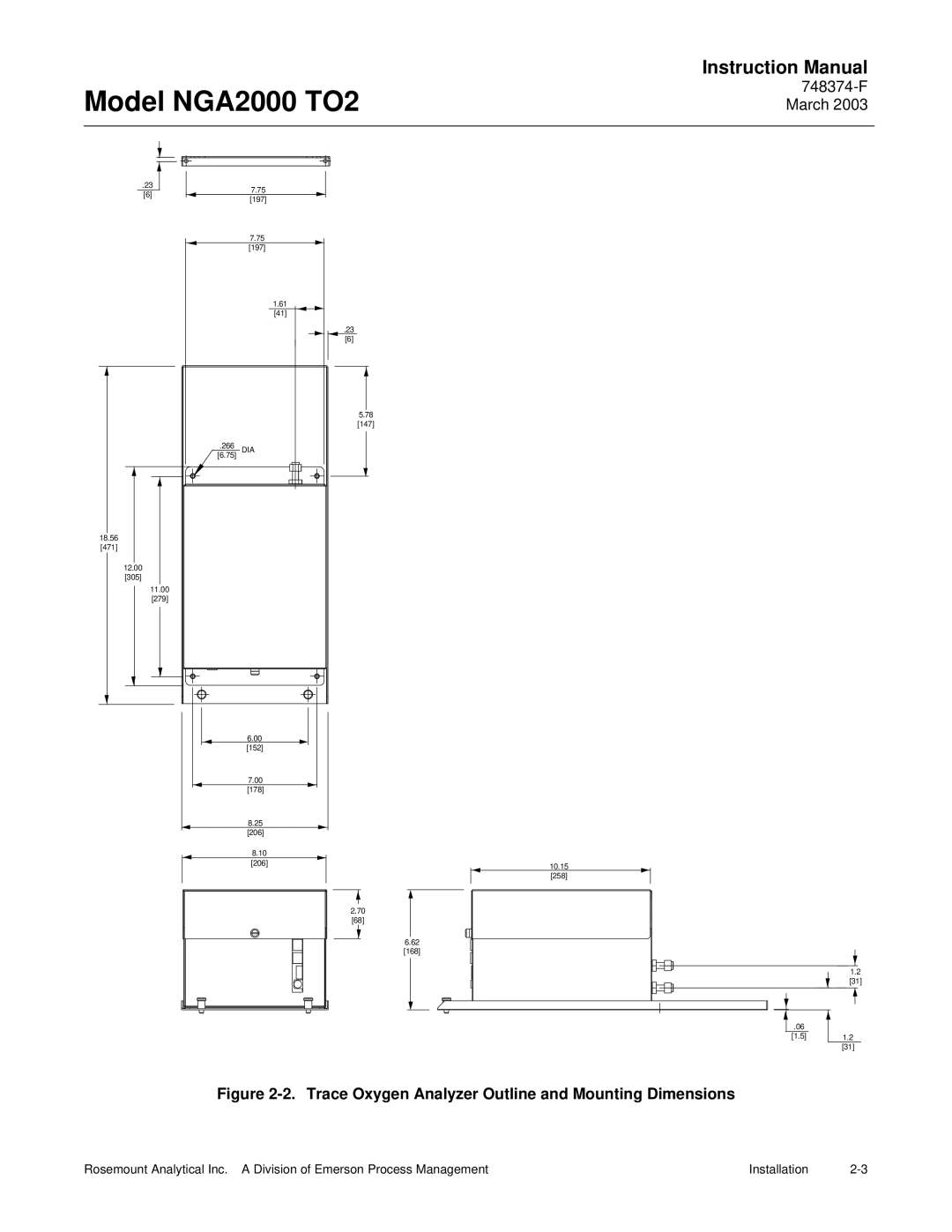 Emerson NGA2000 TO2 instruction manual Trace Oxygen Analyzer Outline and Mounting Dimensions 