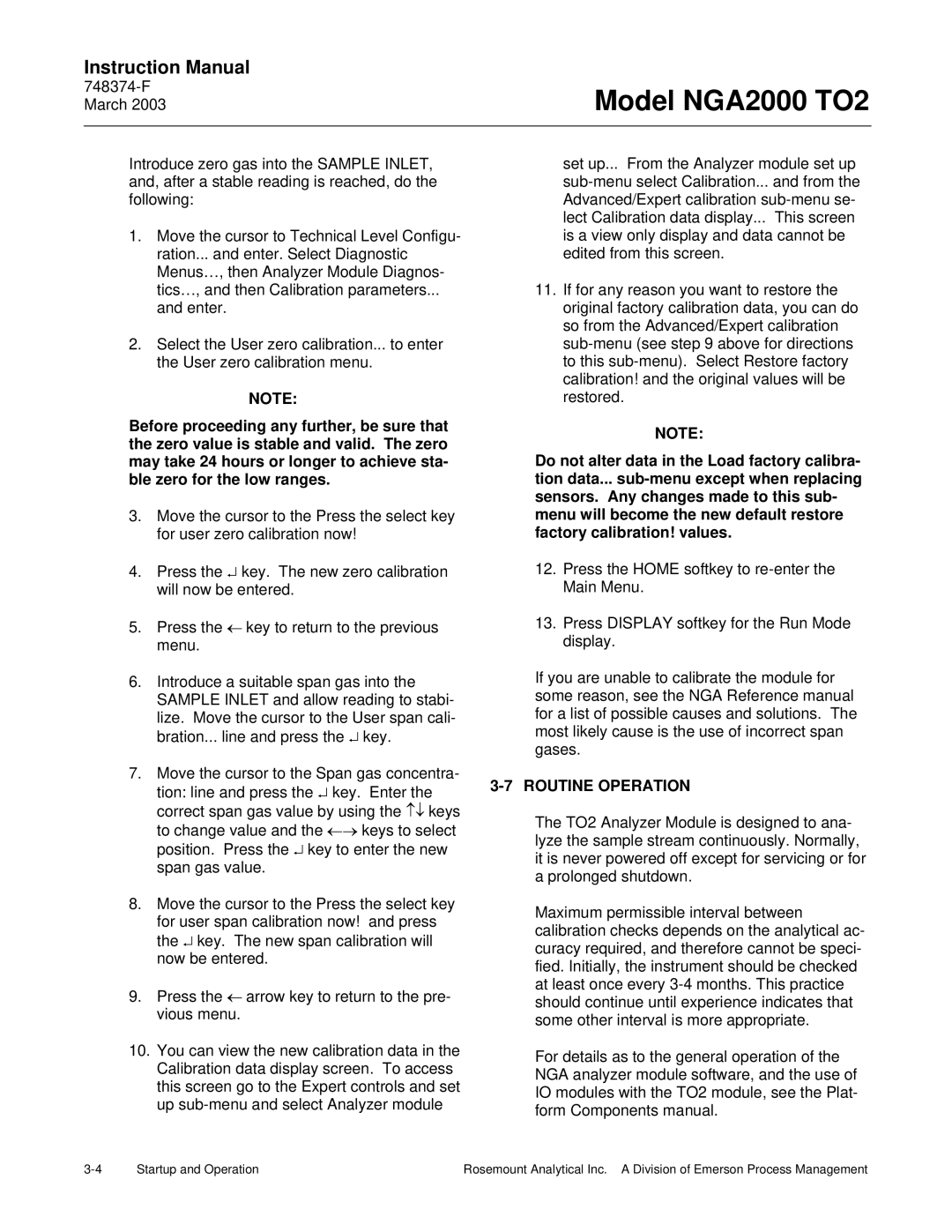 Emerson NGA2000 TO2 instruction manual Routine Operation 