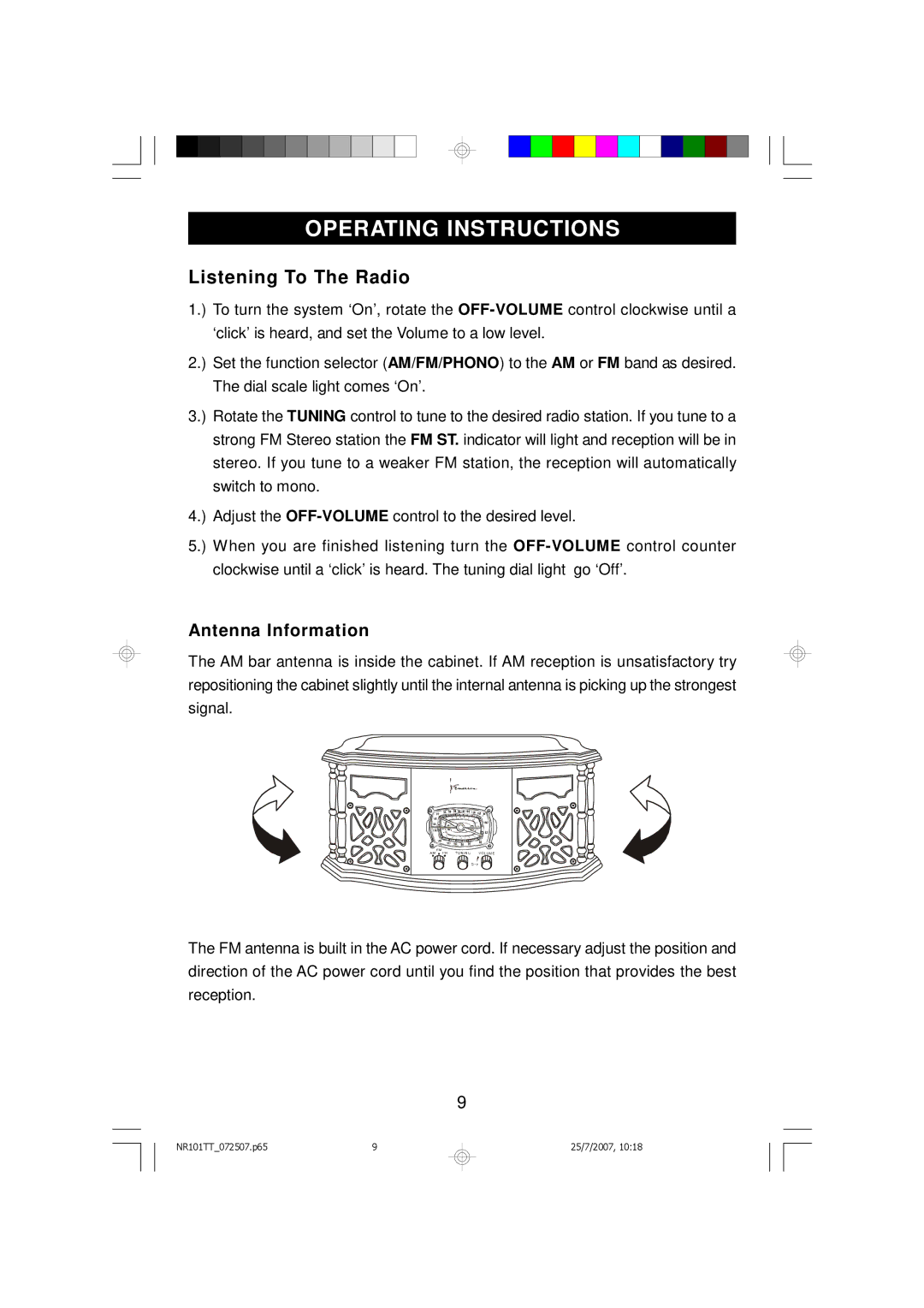 Emerson NR101TT owner manual Operating Instructions, Listening To The Radio, Antenna Information 