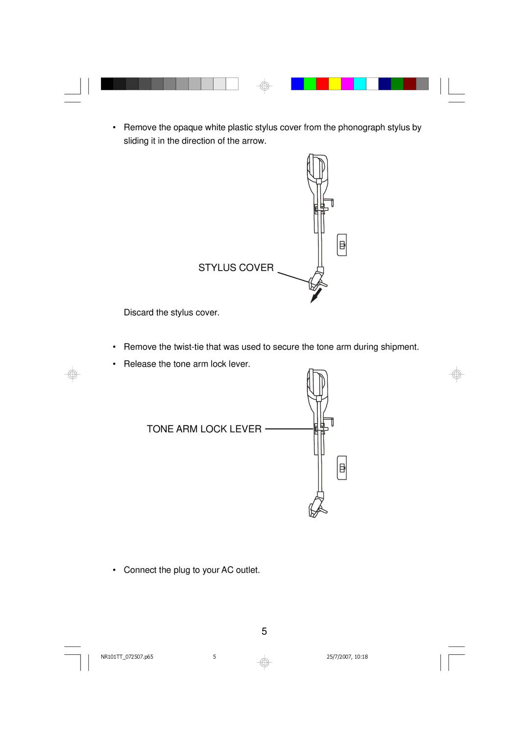 Emerson NR101TT owner manual Tone ARM Lock Lever 