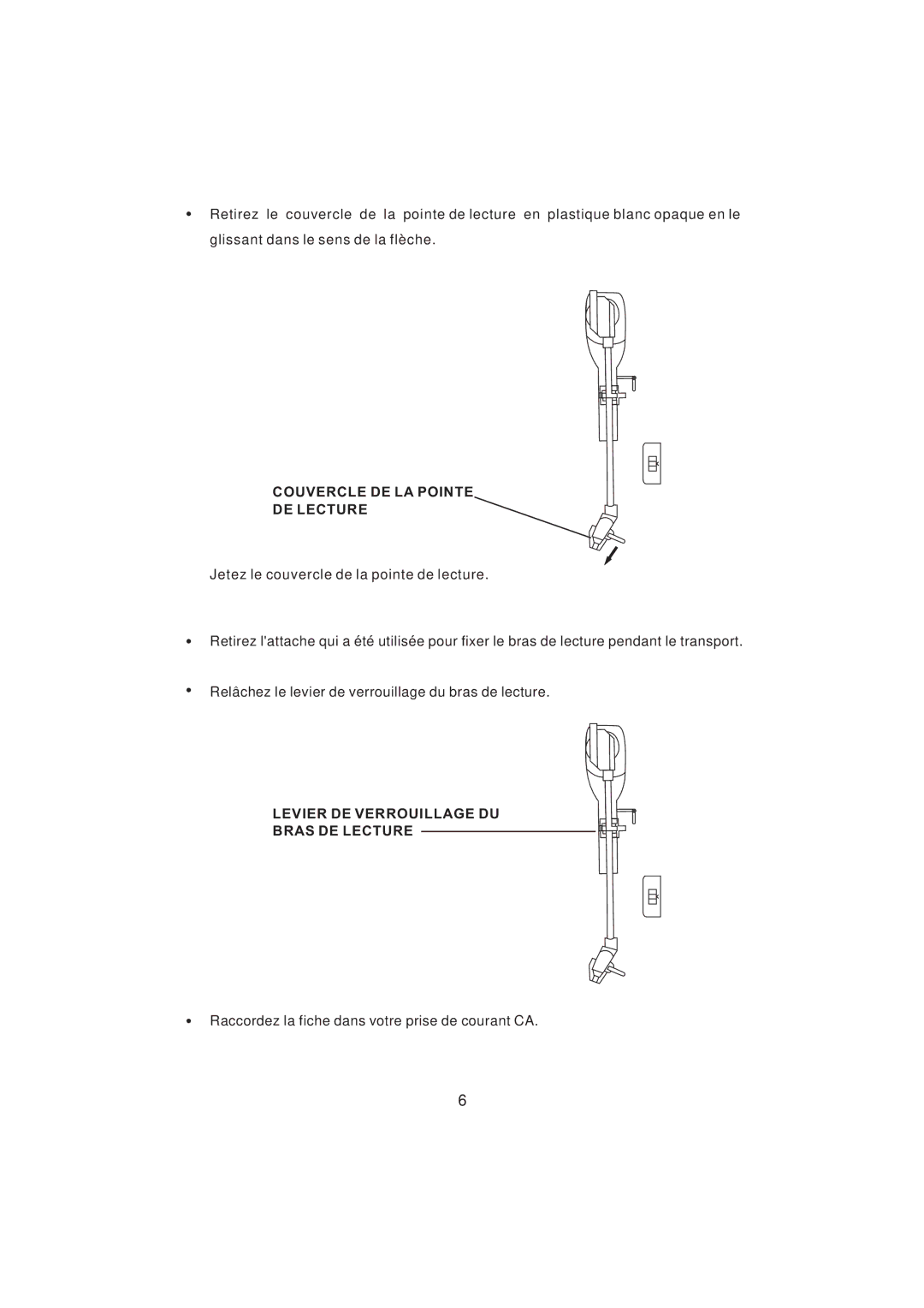 Emerson NR101TTC owner manual Levier DE Verrouillage DU Bras DE Lecture 