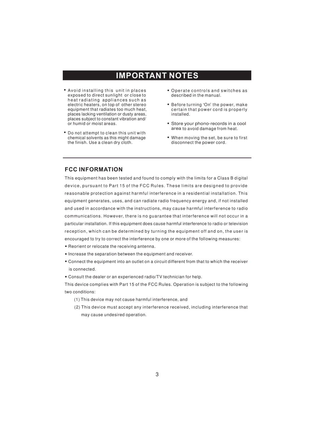 Emerson NR101TTC owner manual Important Notes, FCC Information 