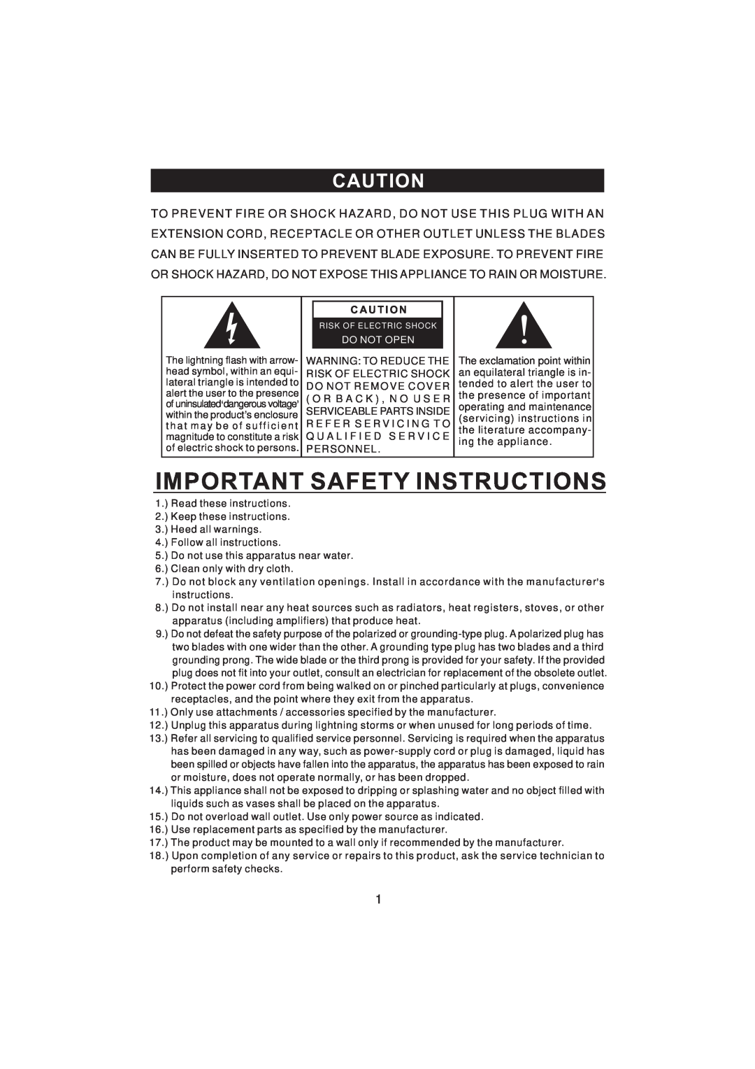 Emerson NR101TTC owner manual Important Safety Instructions, C A U T I O N 