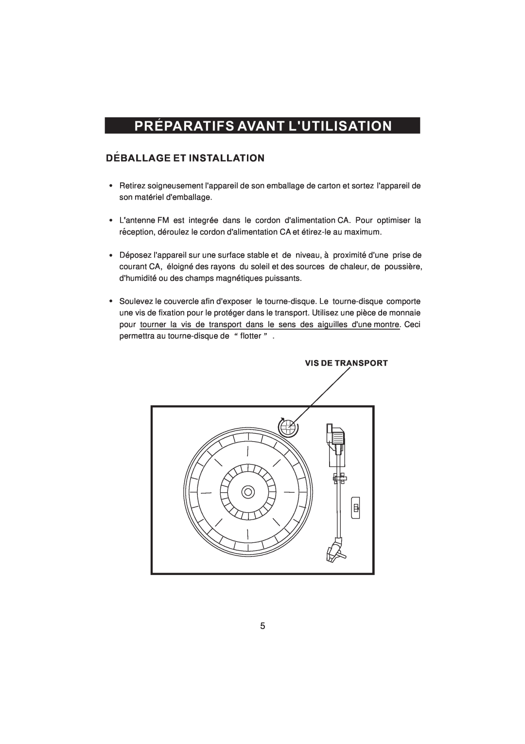 Emerson NR101TTC owner manual Preparatifs Avant Lutilisation, Deballage Et Installation, Vis De Transport 