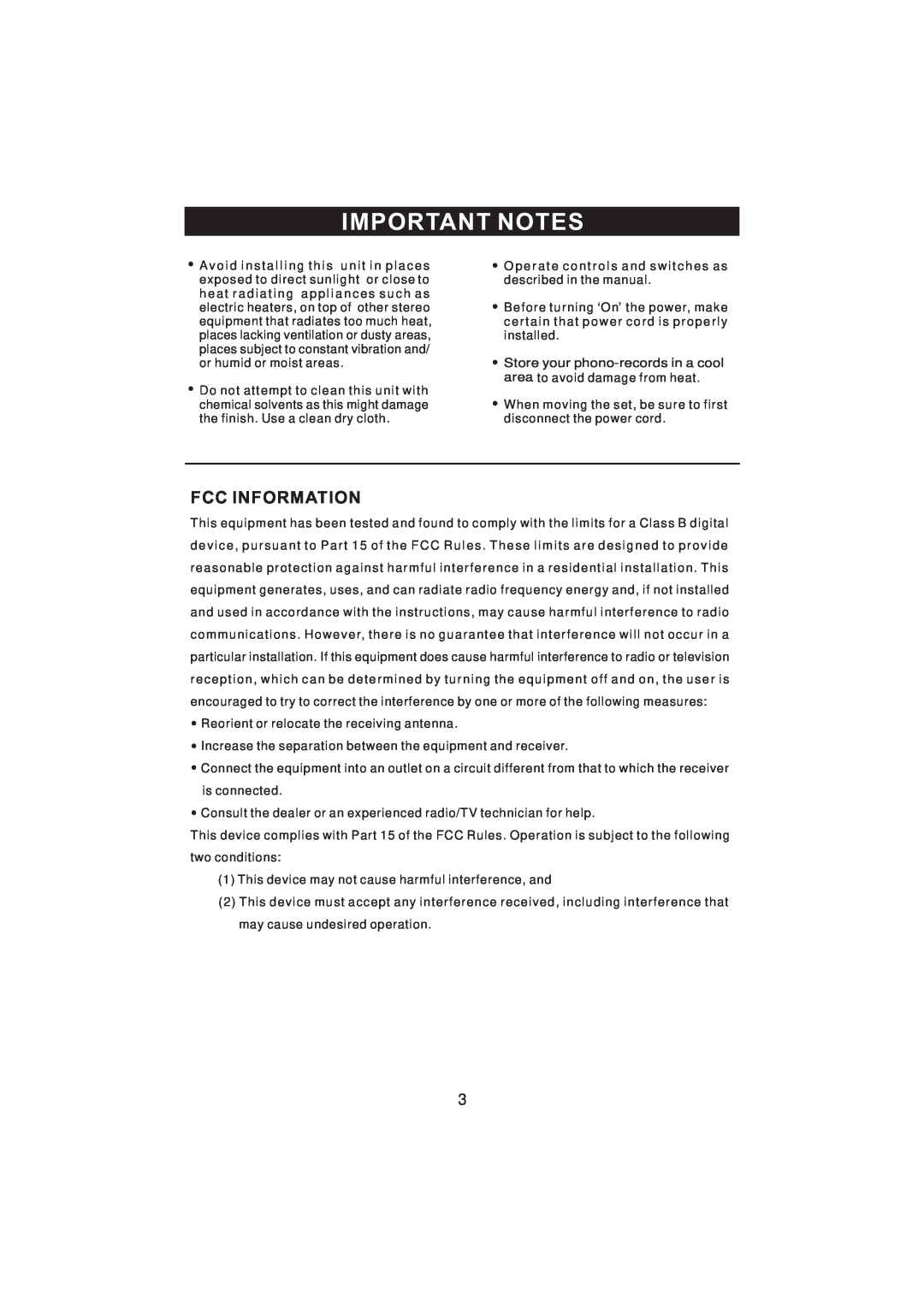 Emerson NR101TTC owner manual Important Notes, Fcc Information 