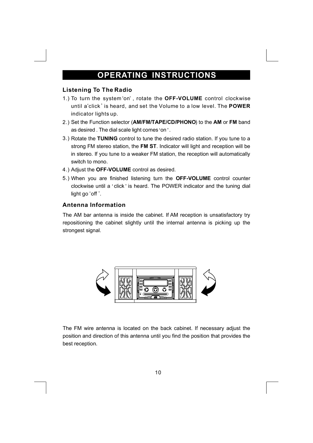 Emerson NR290TTC owner manual Operating Instructions, Listening To The Radio, Antenna Information 