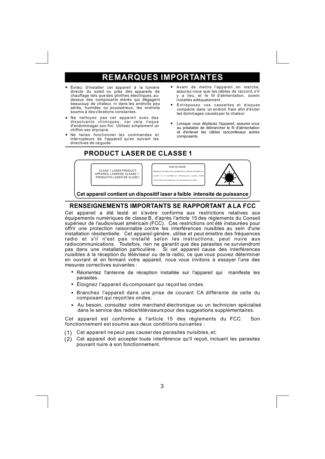 Emerson NR290TTC owner manual Remarques Importantes, Renseignements Importants SE Rapportant a LA FCC 