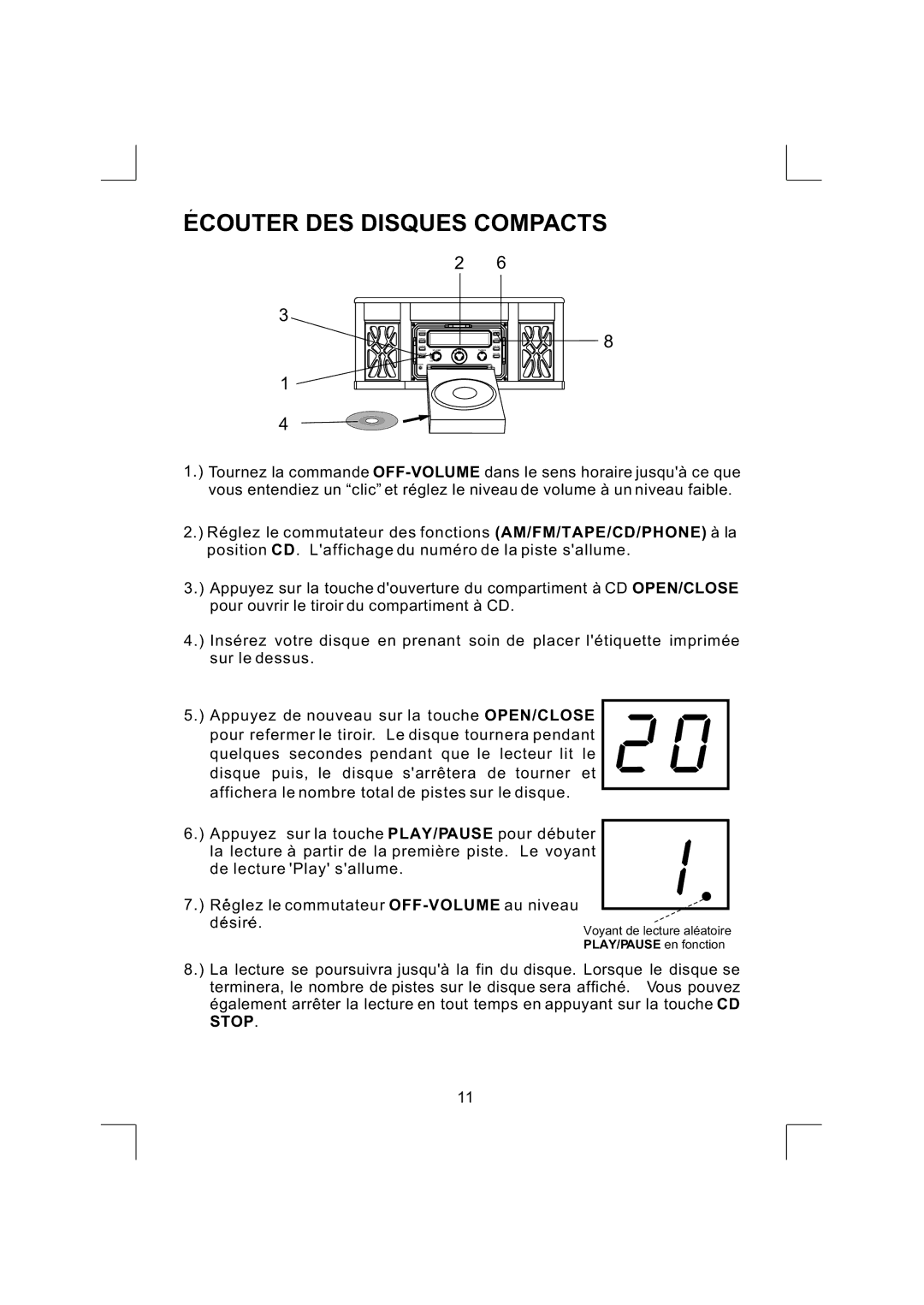 Emerson NR290TTC owner manual Ecouter DES Disques Compacts 