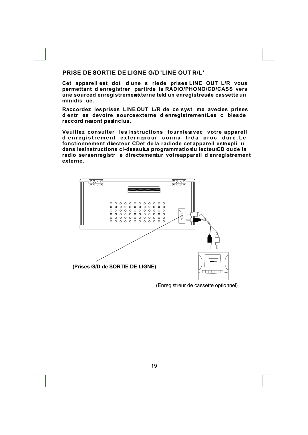 Emerson NR290TTC owner manual Prise DE Sortie DE Ligne G/D Line OUT R/L’ 