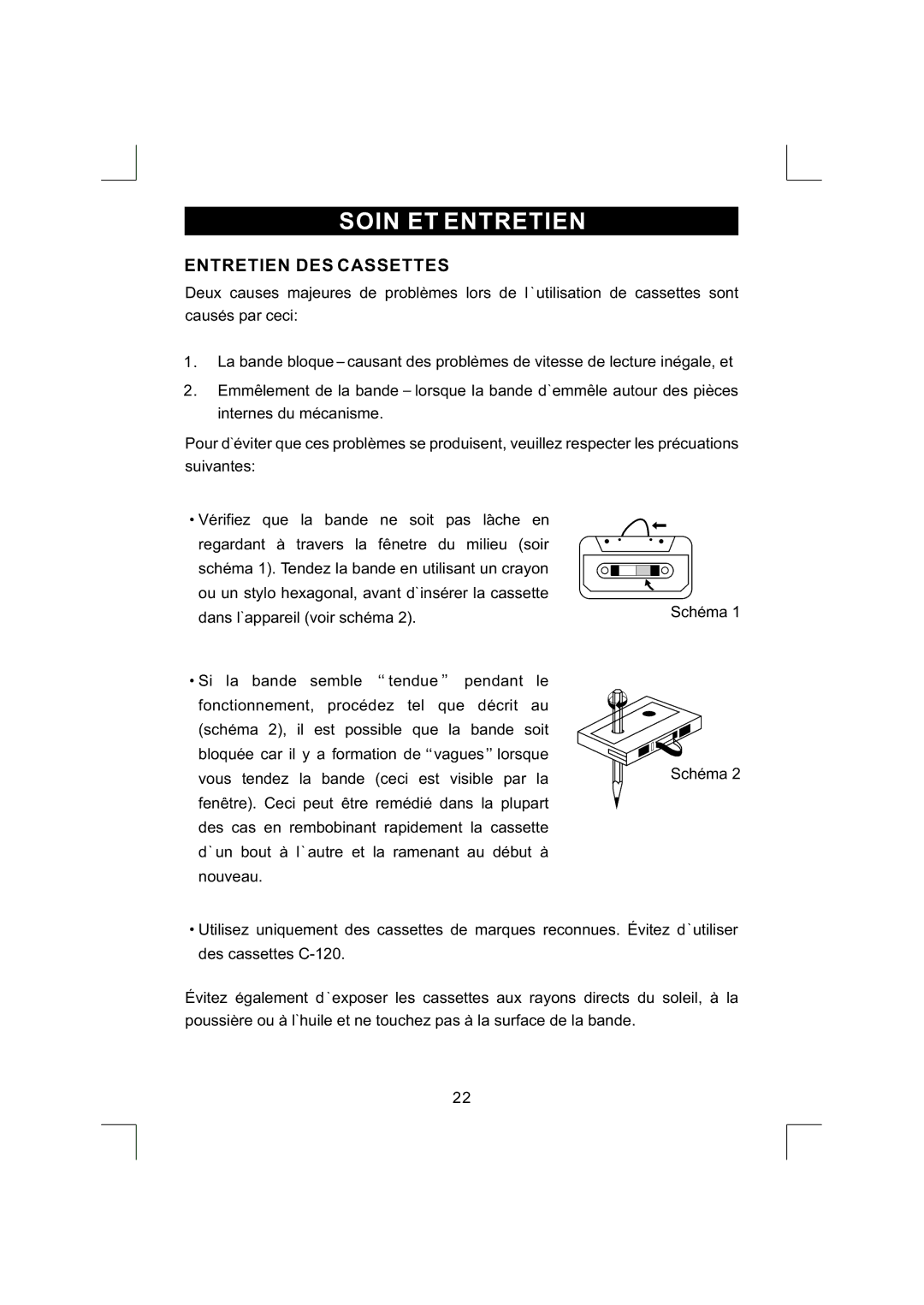 Emerson NR290TTC owner manual Soin ET Entretien, Entretien DES Cassettes 