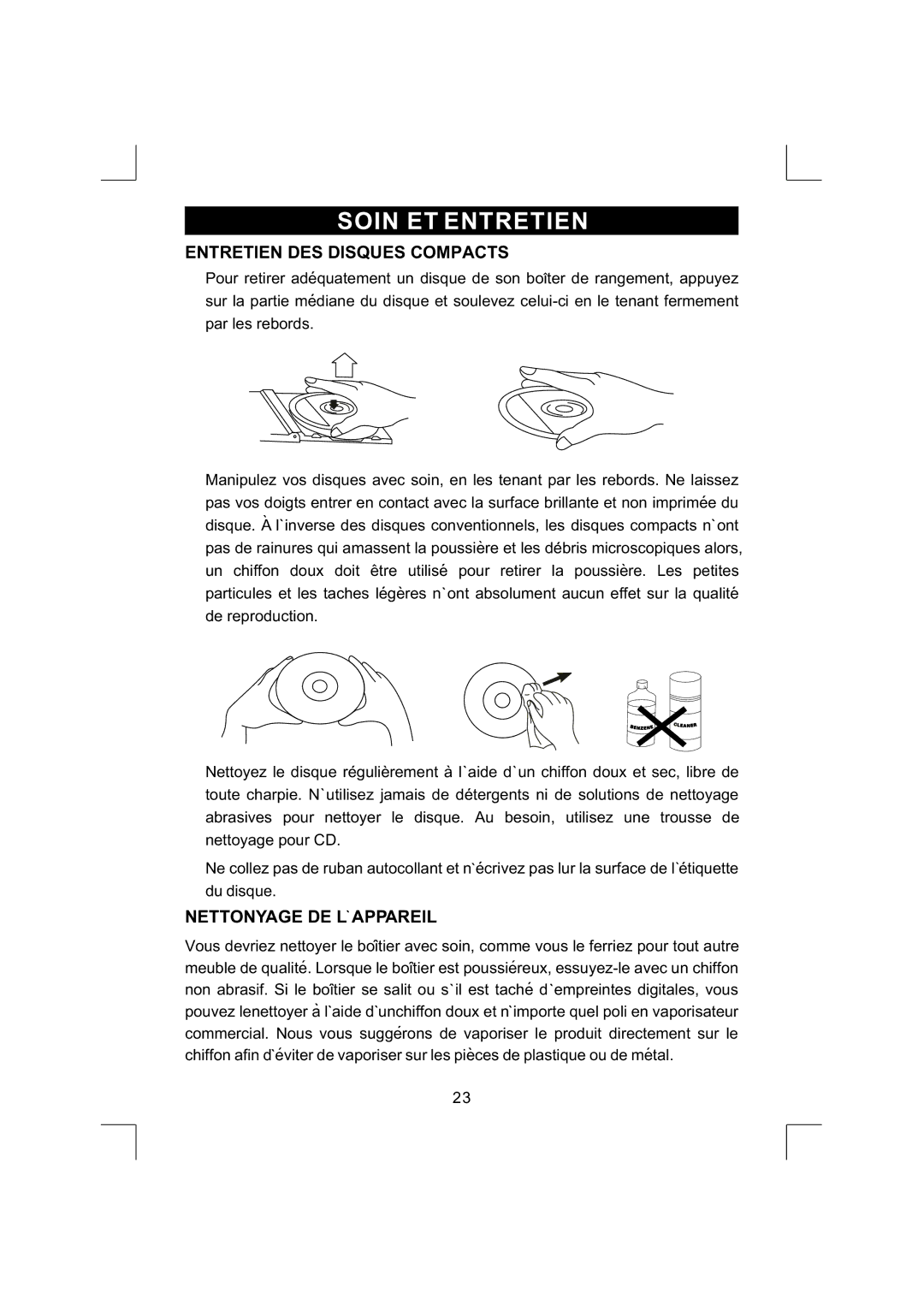 Emerson NR290TTC owner manual Entretien DES Disques Compacts, Nettonyage DE L Appareil 