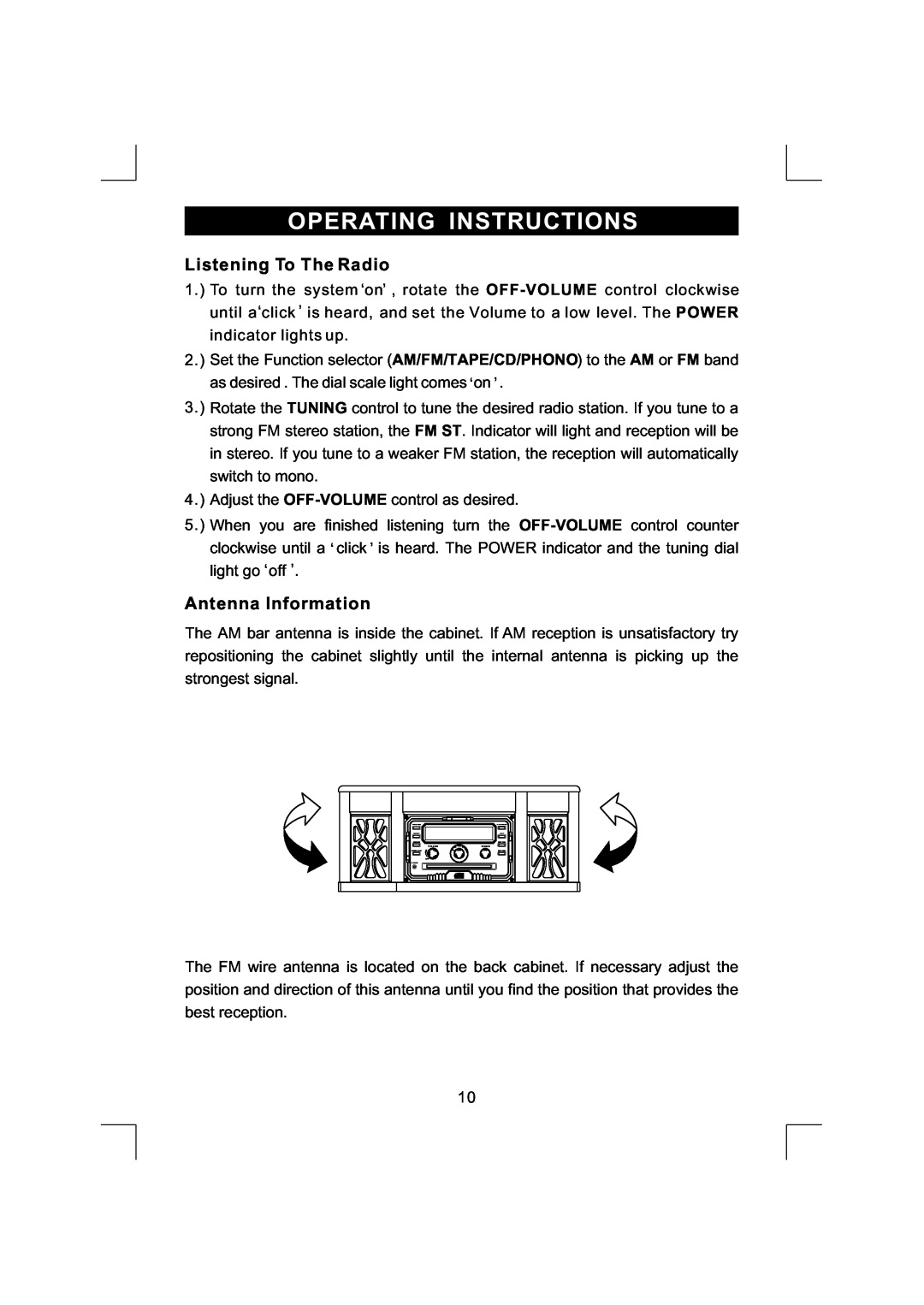 Emerson NR290TTC owner manual Operating Instructions, Listening To The Radio, Antenna Information 