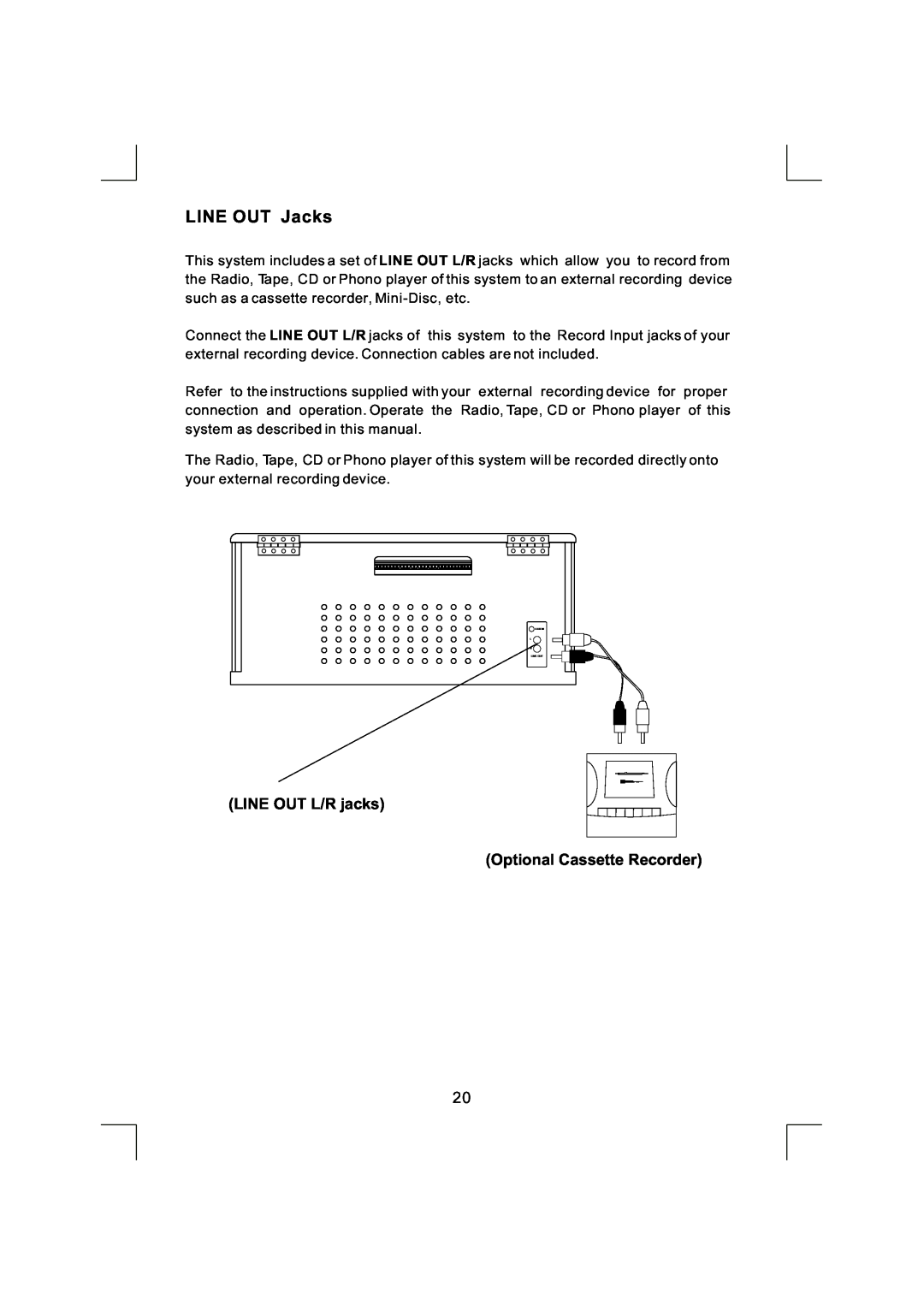 Emerson NR290TTC owner manual LINE OUT Jacks, LINE OUT L/R jacks Optional Cassette Recorder 