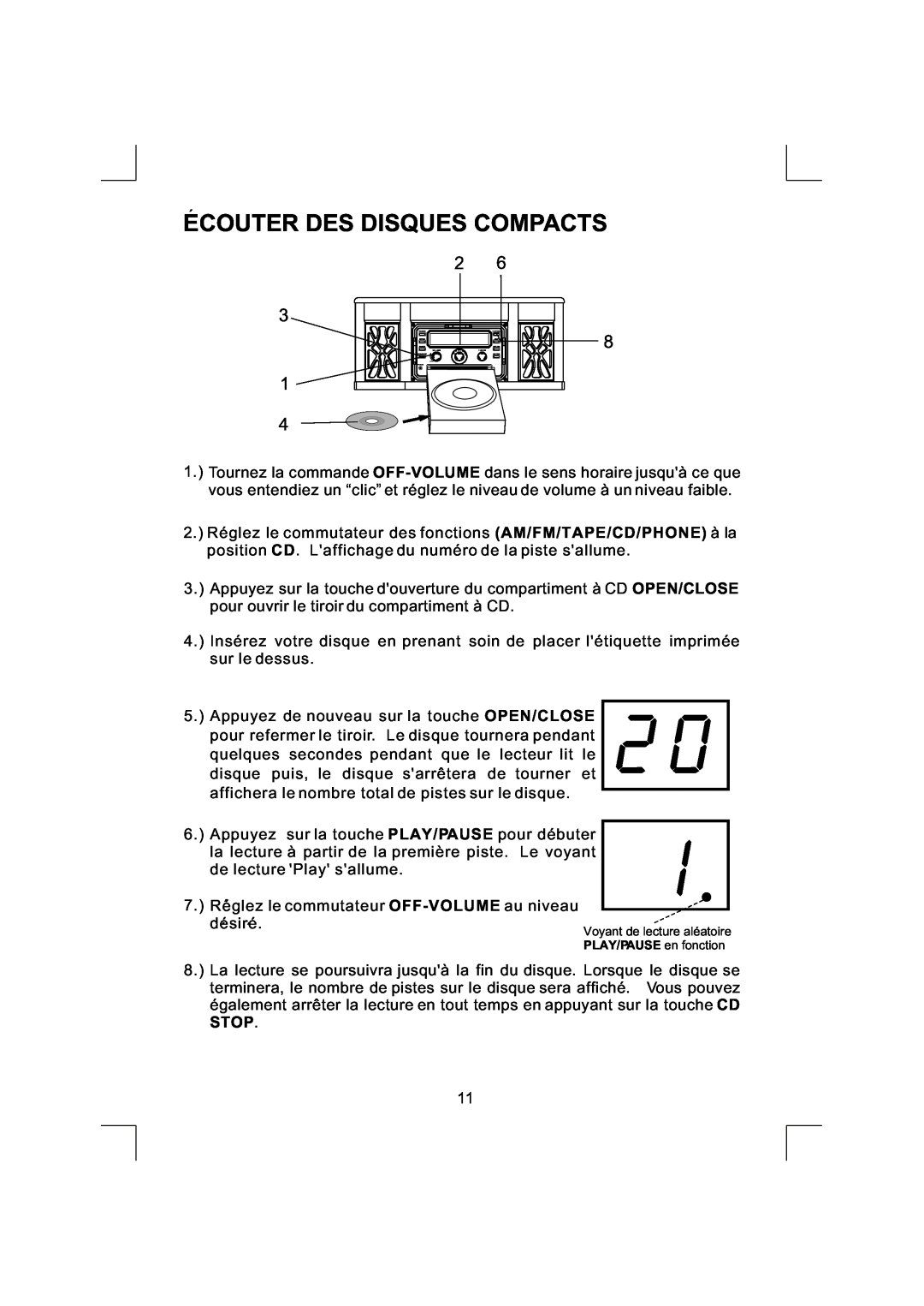 Emerson NR290TTC owner manual Ecouter Des Disques Compacts, Stop 