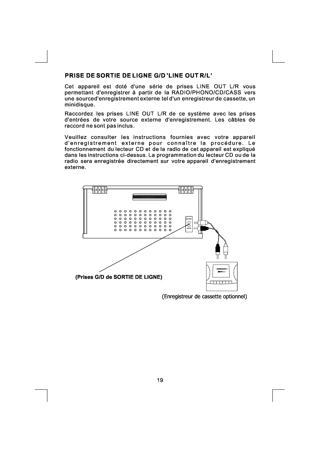 Emerson NR290TTC owner manual Prise De Sortie De Ligne G/D Line Out R/L’, Prises G/D de SORTIE DE LIGNE 