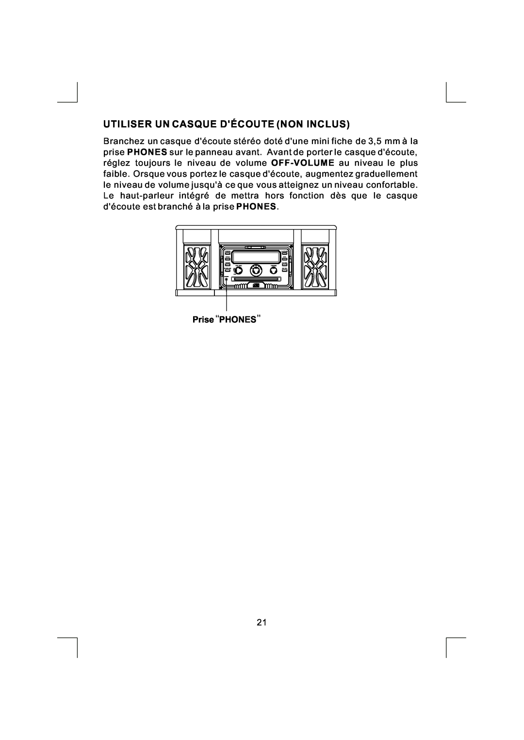 Emerson NR290TTC owner manual Utiliser Un Casque Découte Non Inclus, Prise, Phones 