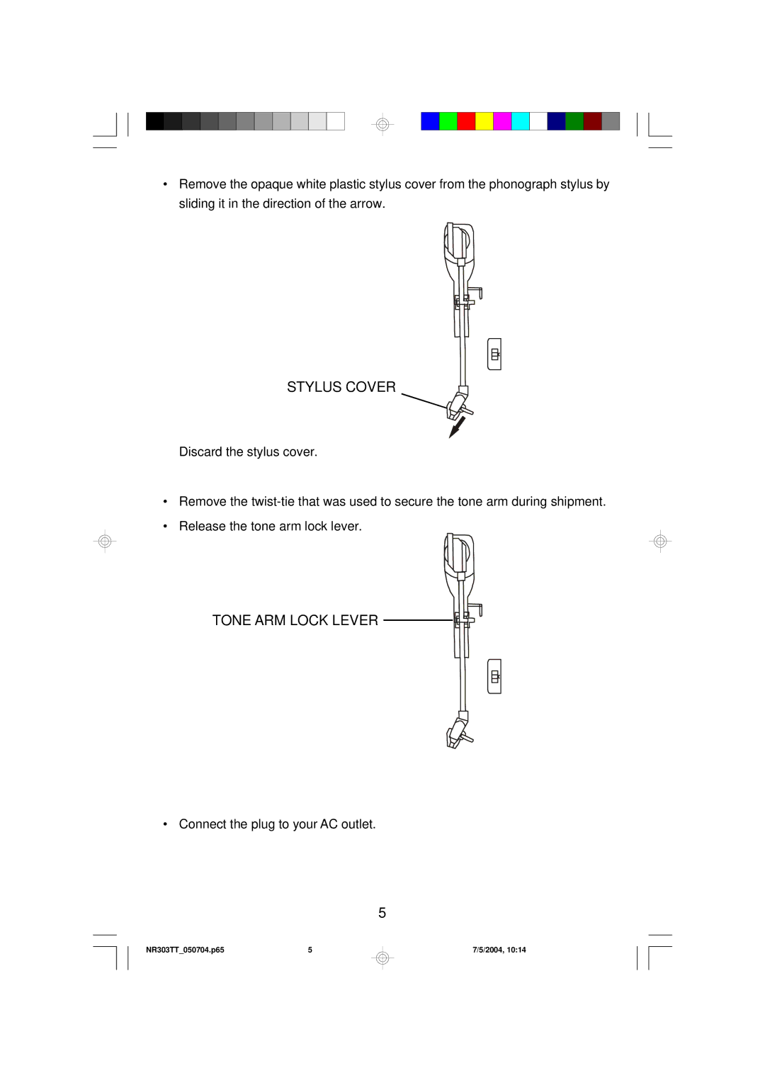 Emerson NR303TT owner manual Tone ARM Lock Lever 