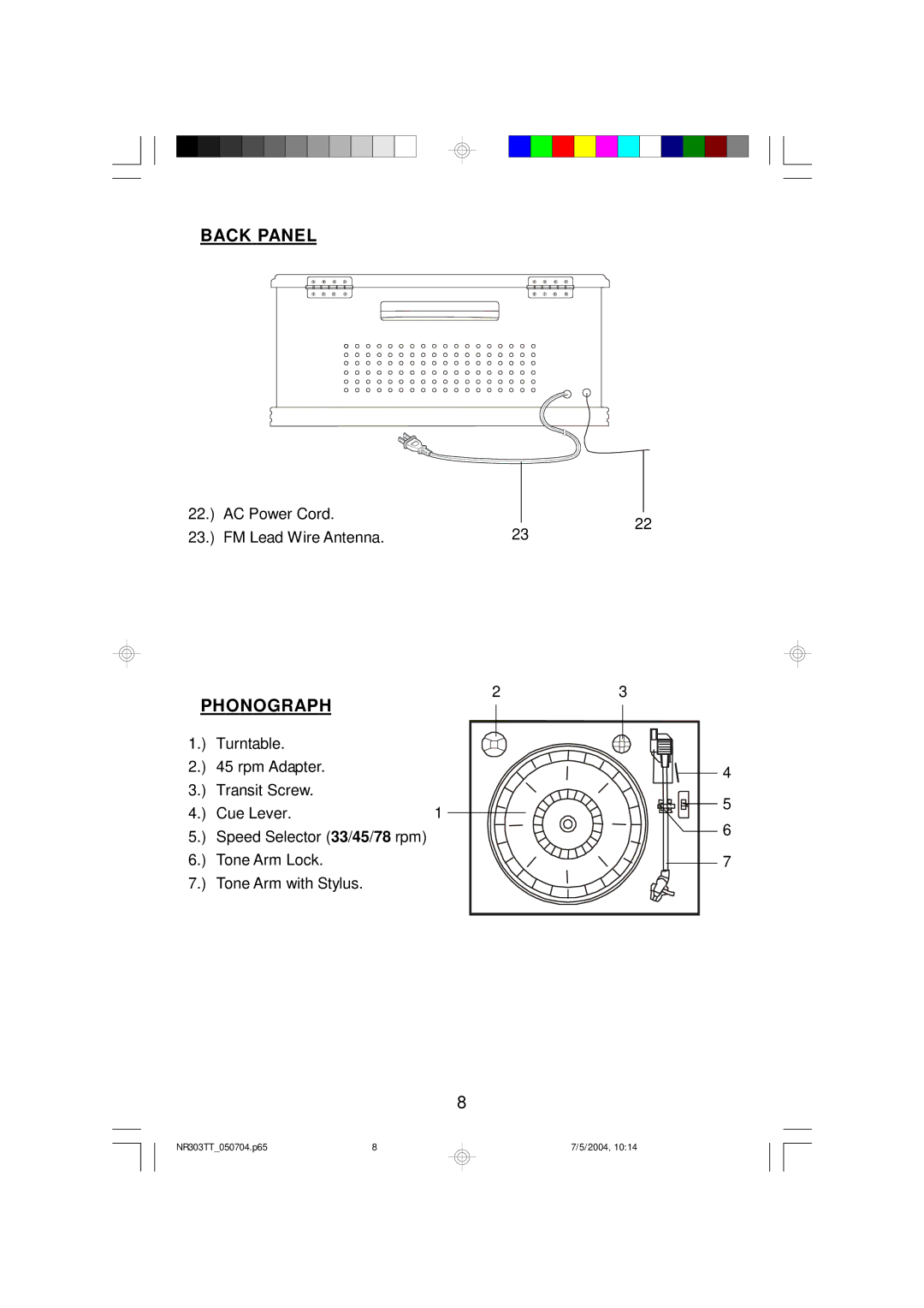 Emerson NR303TT owner manual Back Panel 