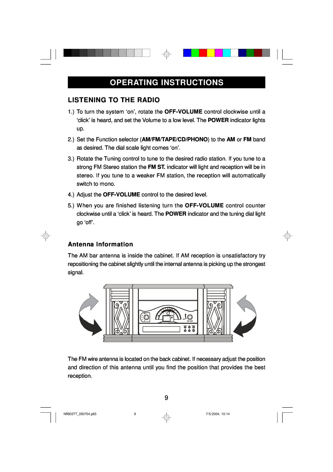 Emerson NR303TT owner manual Operating Instructions, Listening To The Radio, Antenna Information 