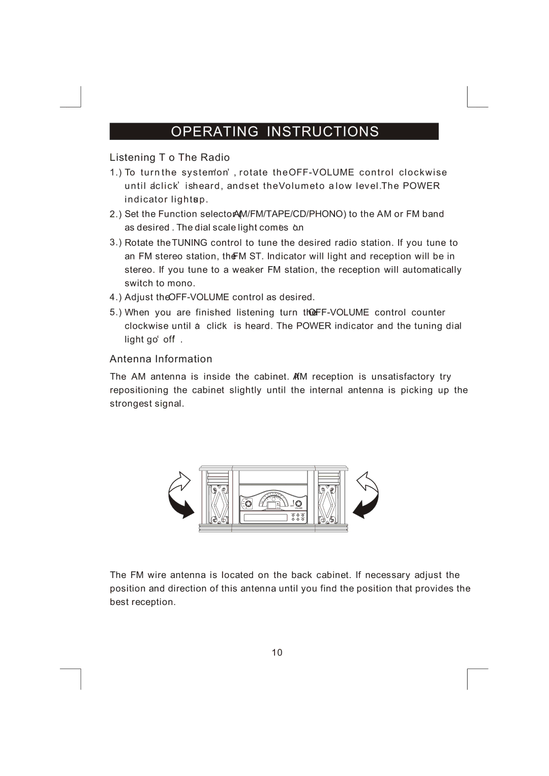 Emerson NR303TTC owner manual Operating Instructions, Listening To The Radio, Antenna Information 